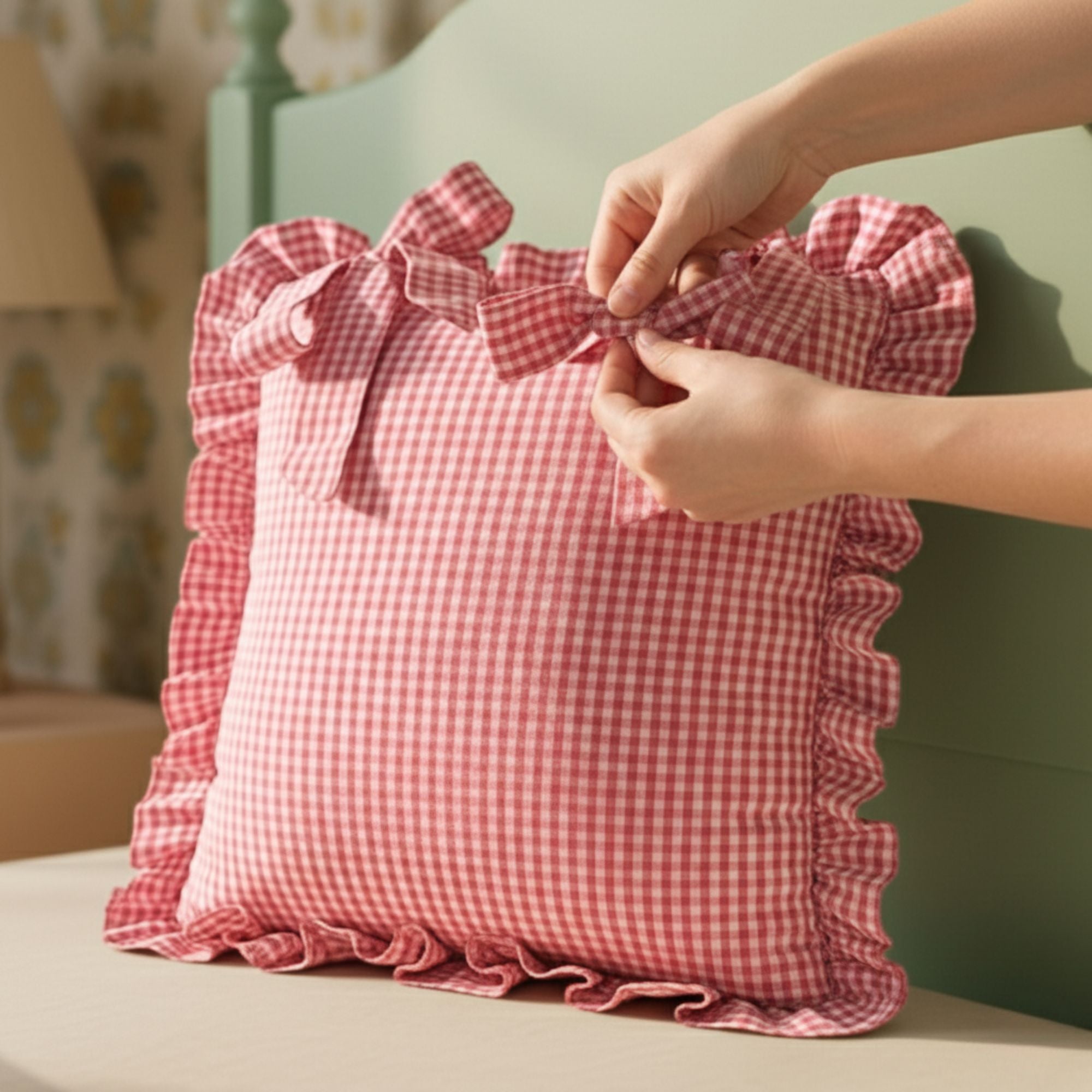 Ghingham Slipcover With Bow Closure