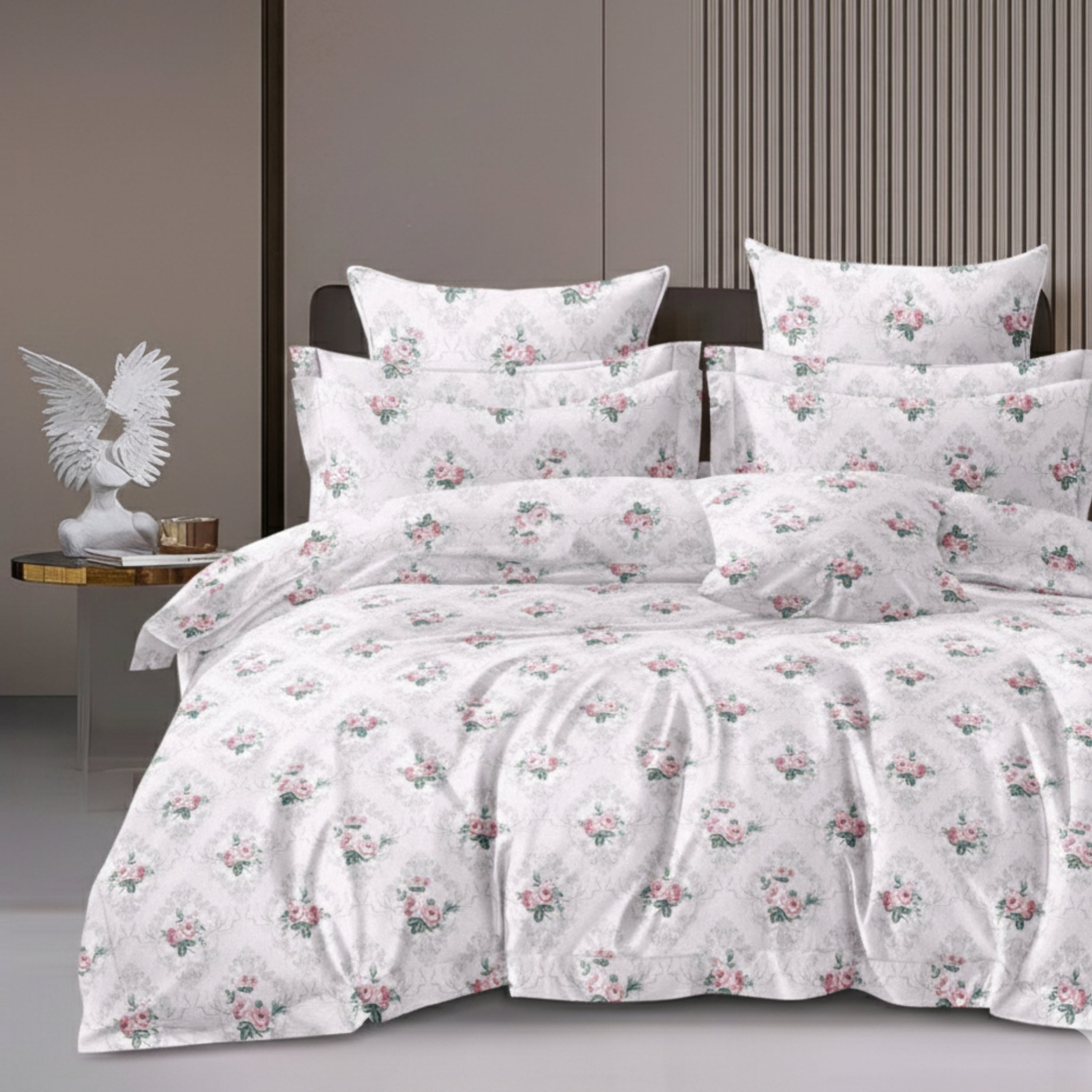 Bedsheet for Double Bed Queen Size Grey Floral Print .