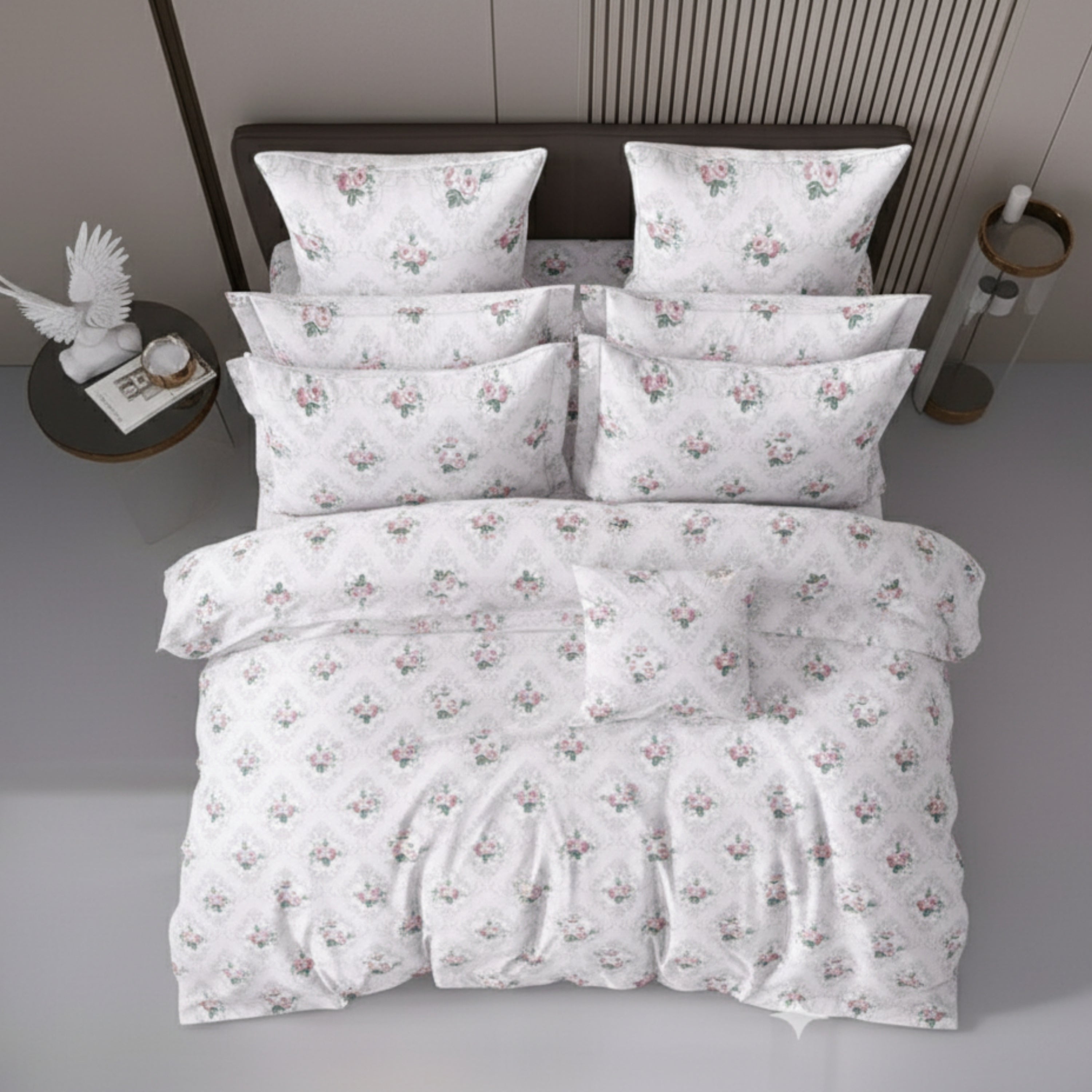 Bedsheet for Double Bed Queen Size Grey Floral Print .