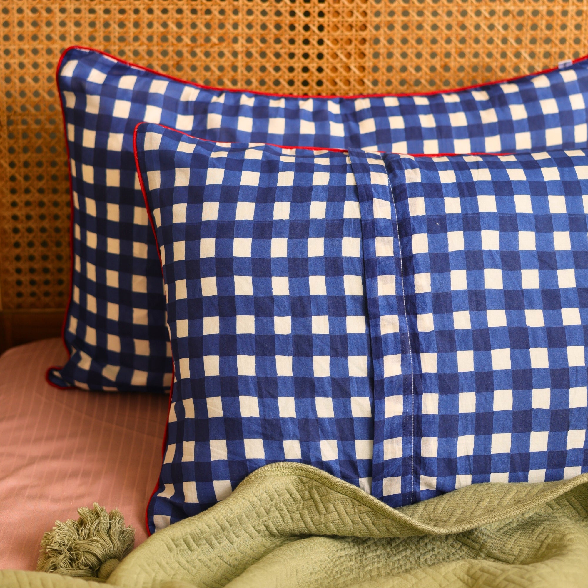 Midnight Blue Checkered Pillow Cover
