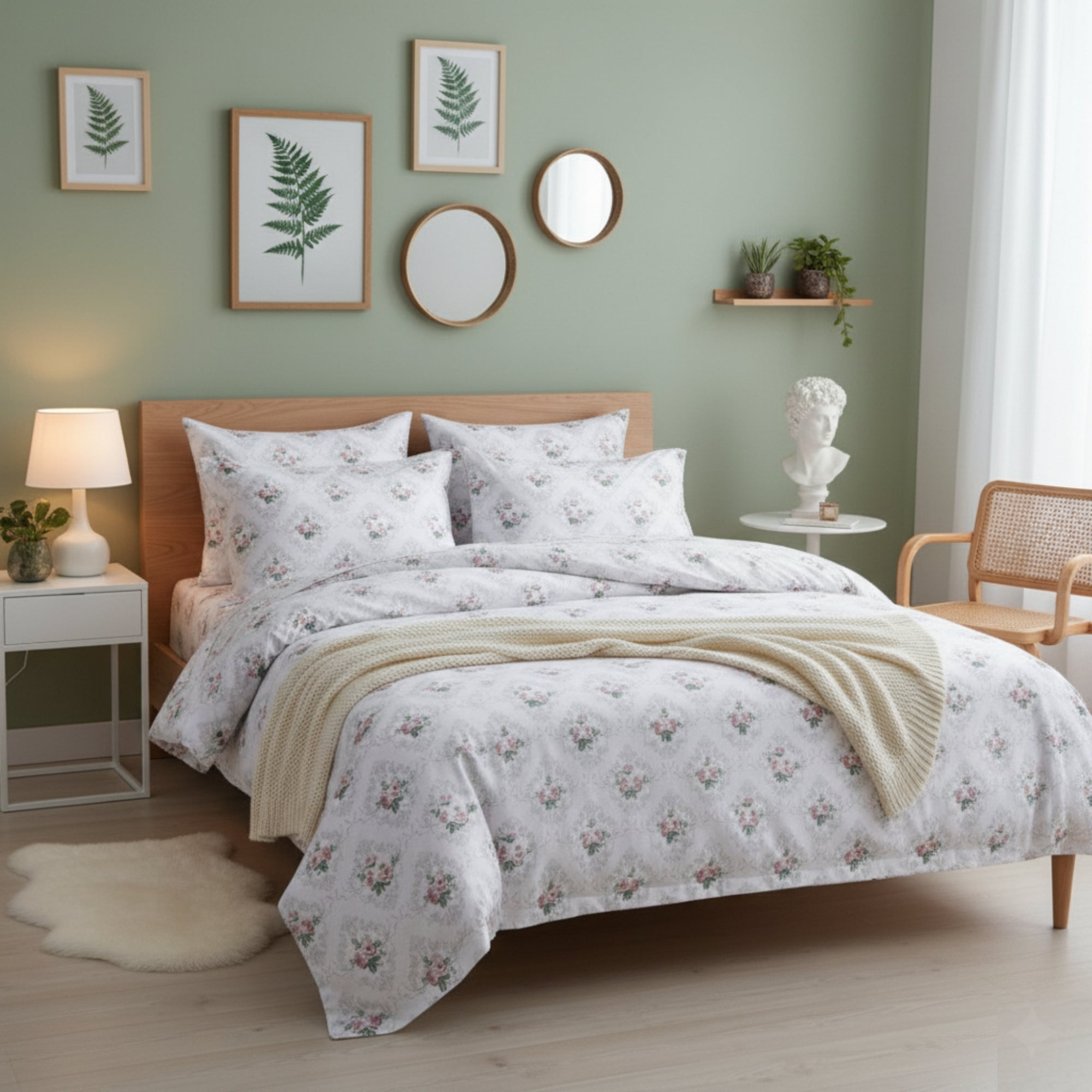 Bedsheet for Double Bed Queen Size Grey Floral Print .