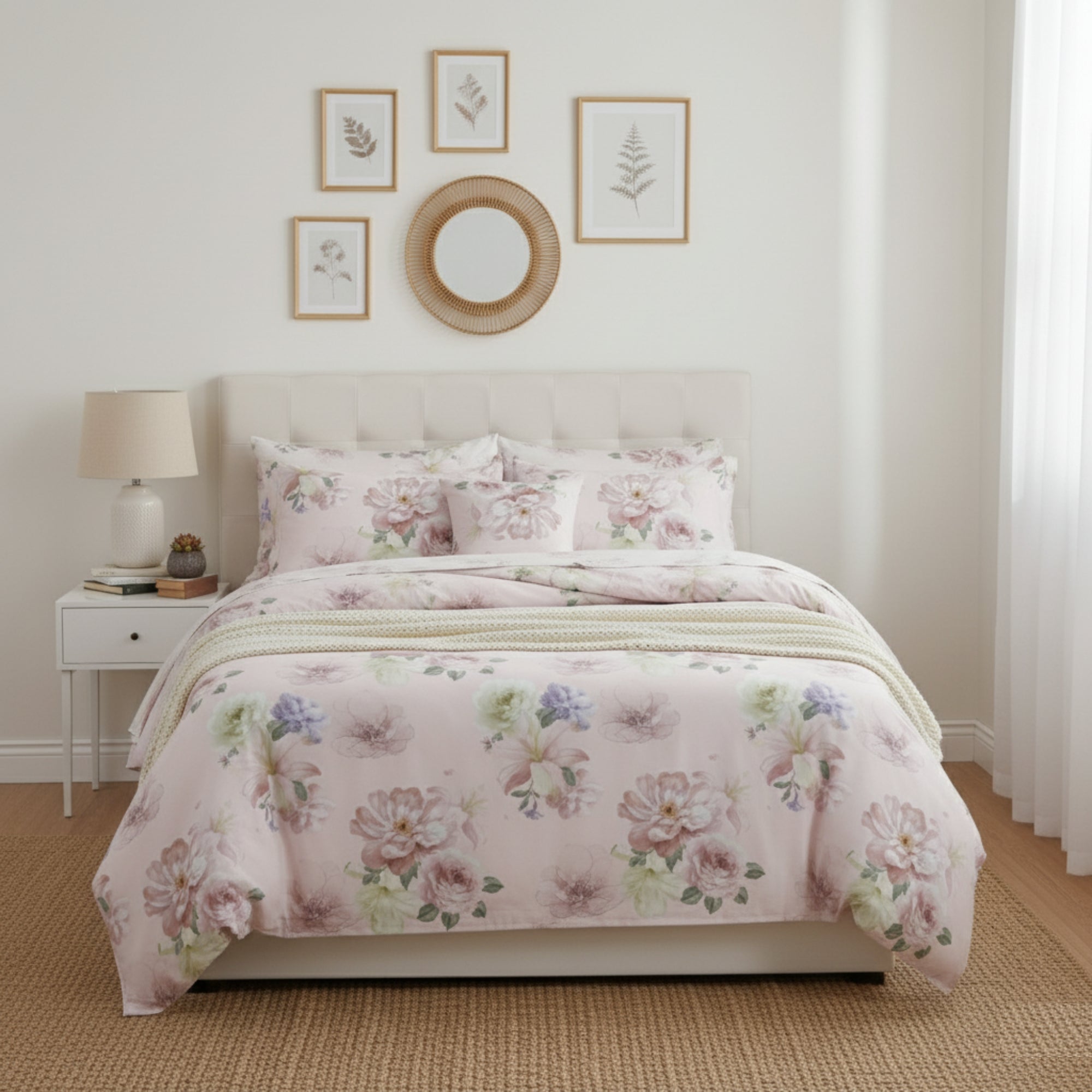 Bedsheet Soft Cotton Double Bed Sheet, Light Cream with Pastel Floral Print, Includes 2 Pillow Covers, Breathable & Durable Bedding S
