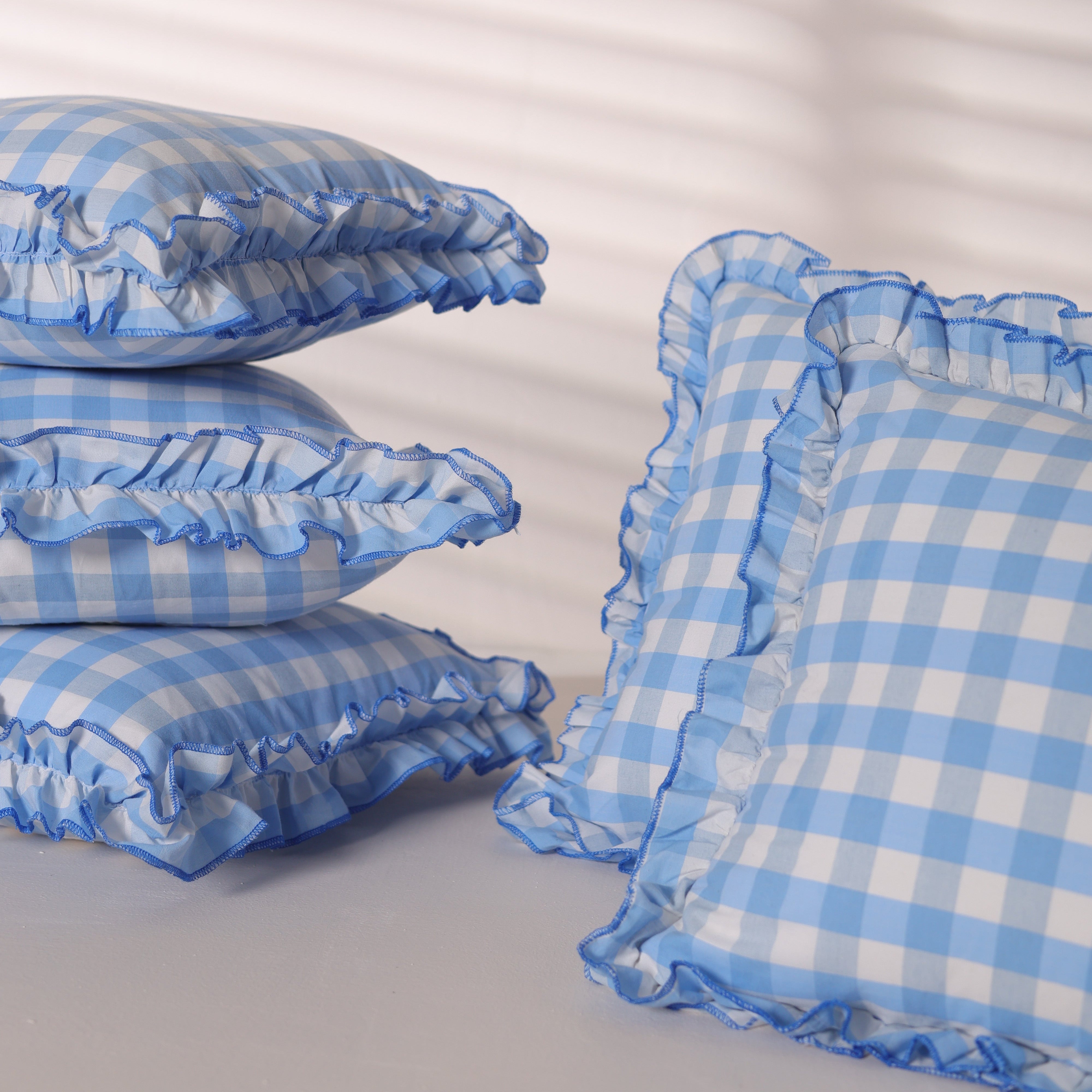 Pastel Blue & White Dobby Check Throw