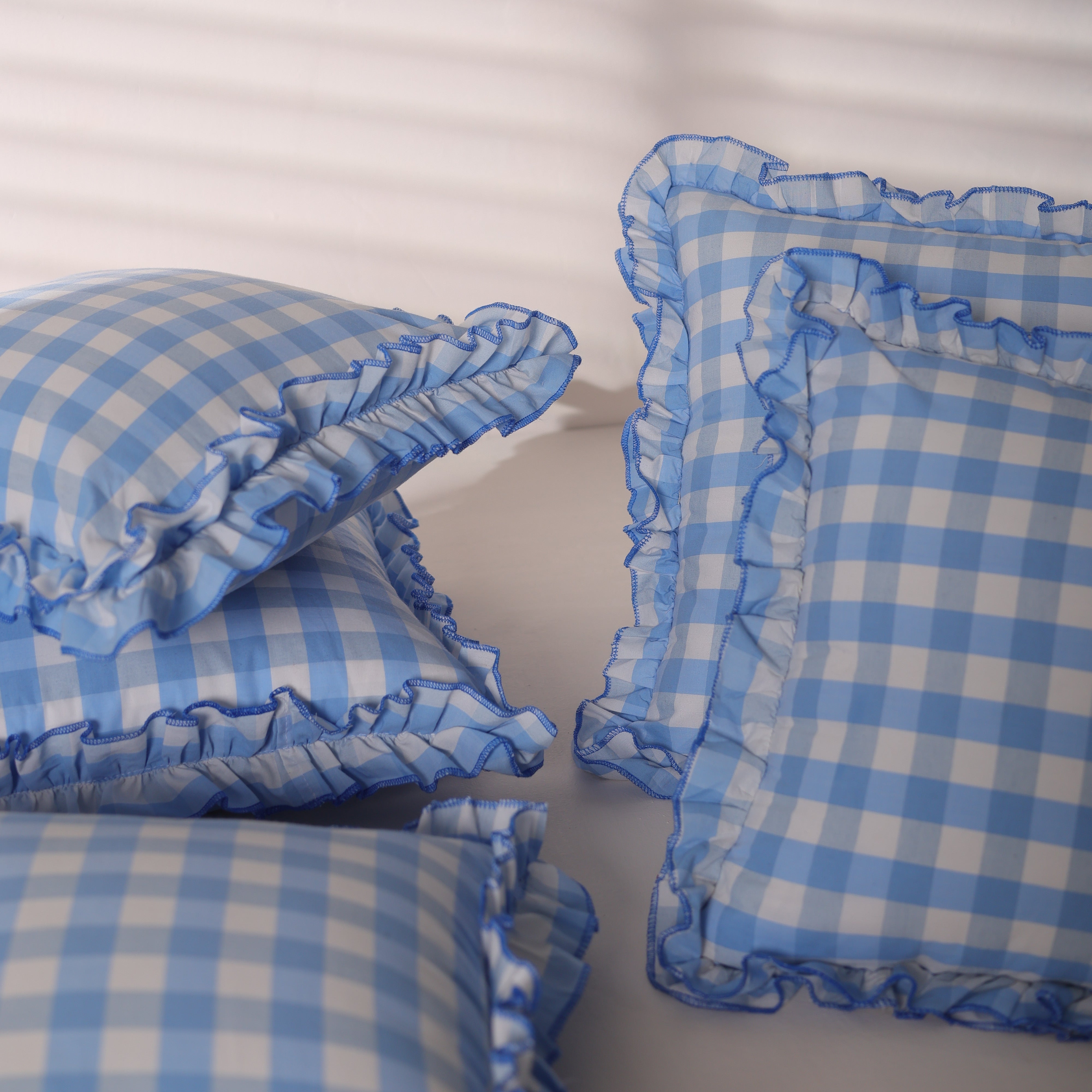 Pastel Blue & White Dobby Check Throw