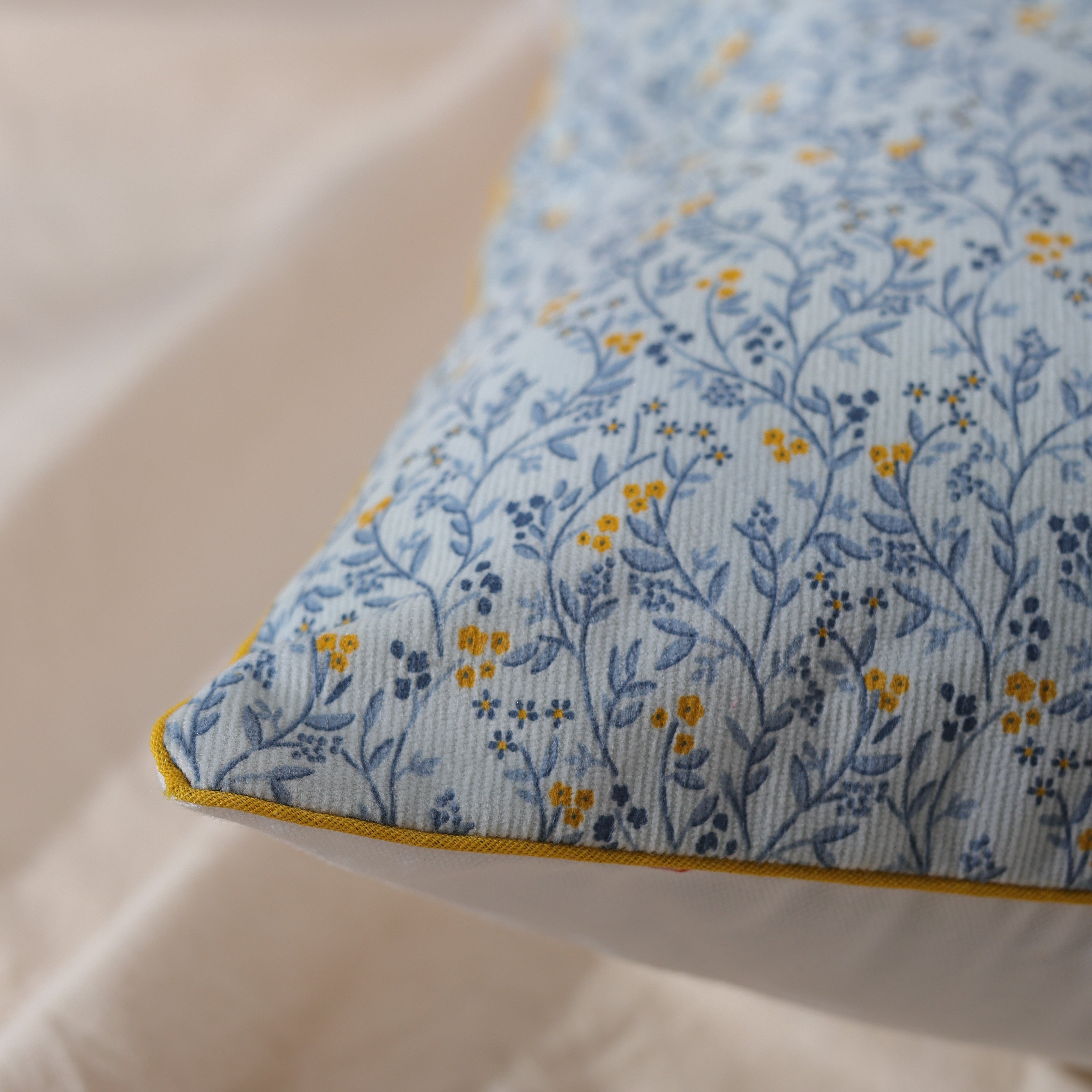 Blue & Yellow Floral Cushion Cover