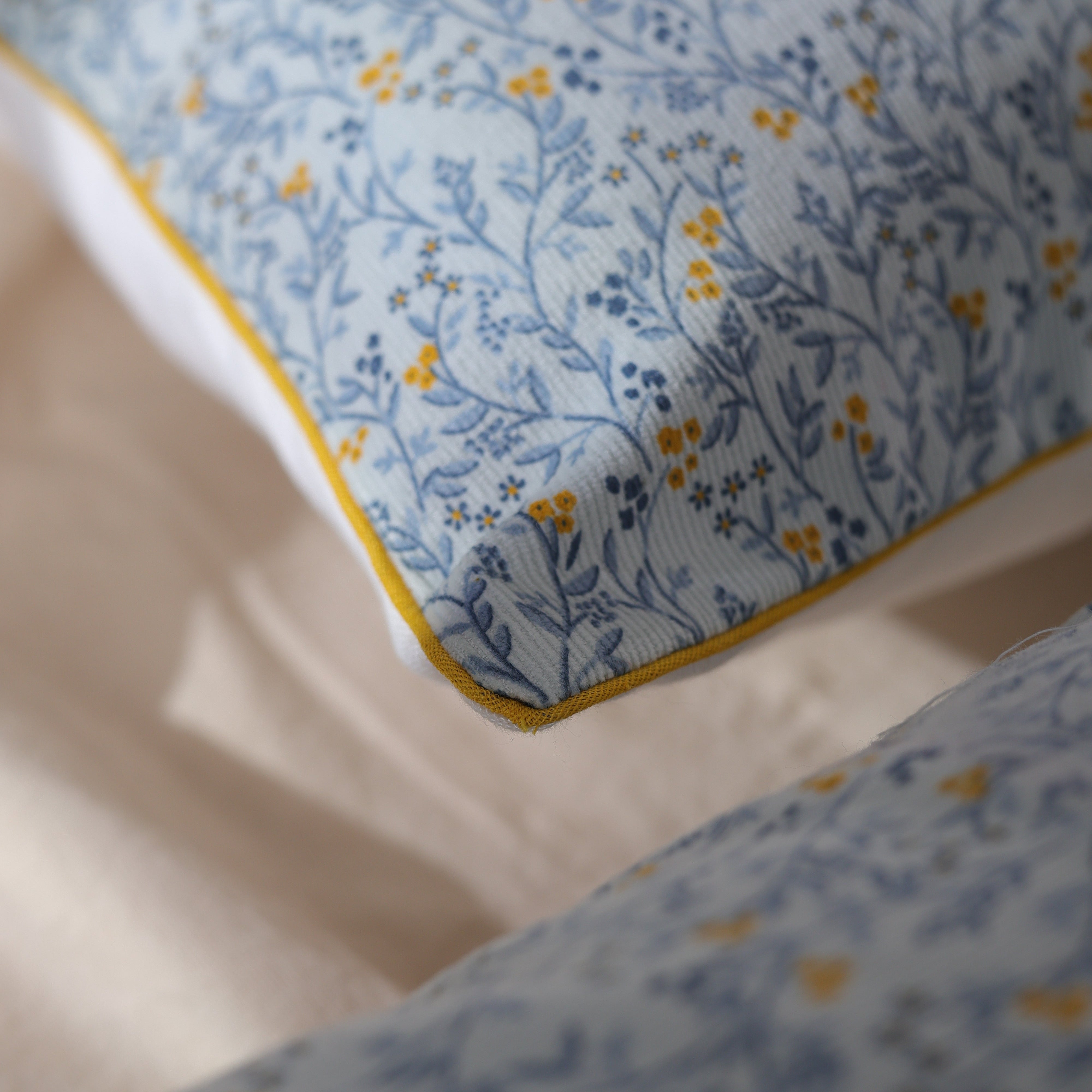 Blue & Yellow Floral Cushion Cover
