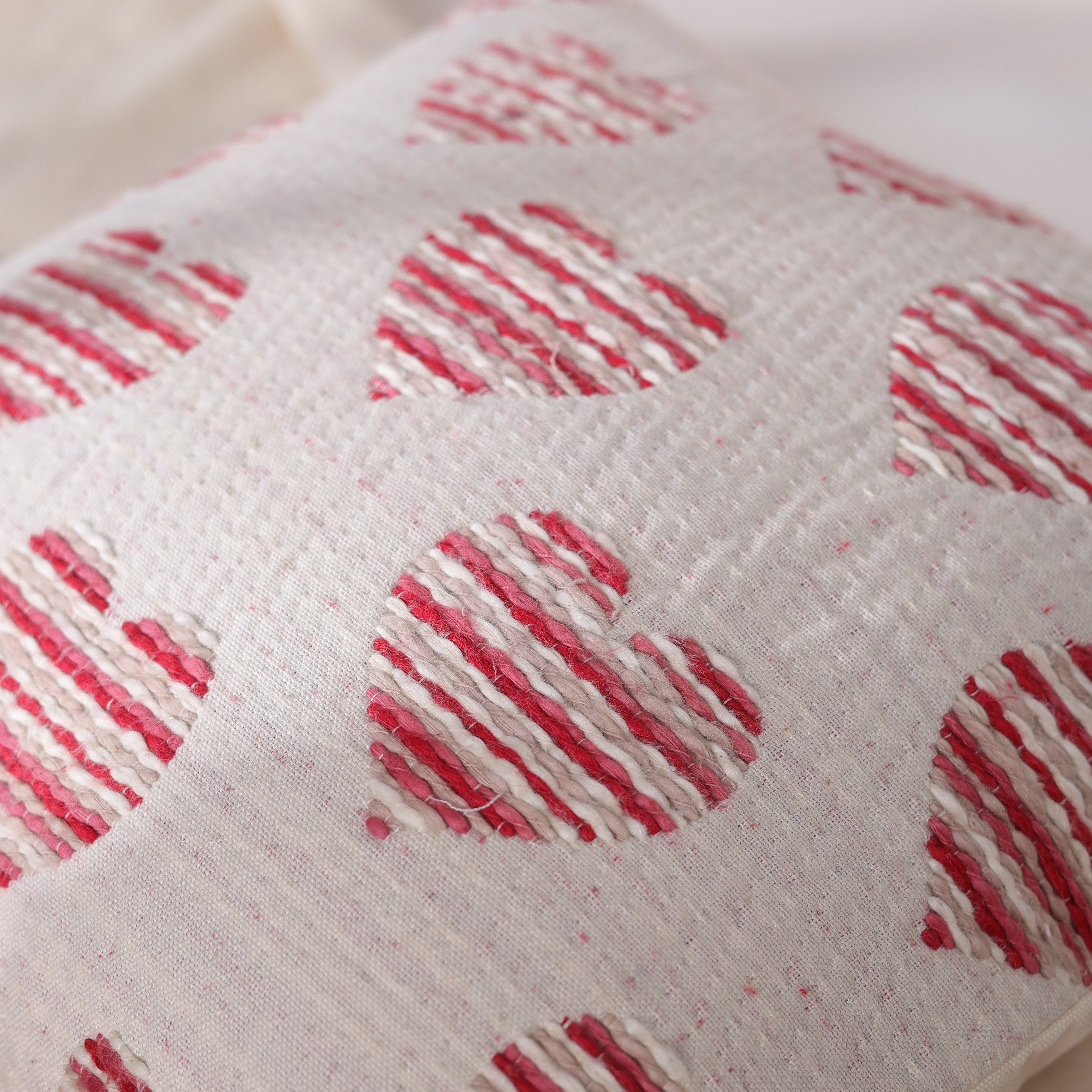 Jacquard Heart Patterned Woven Cushion Cover