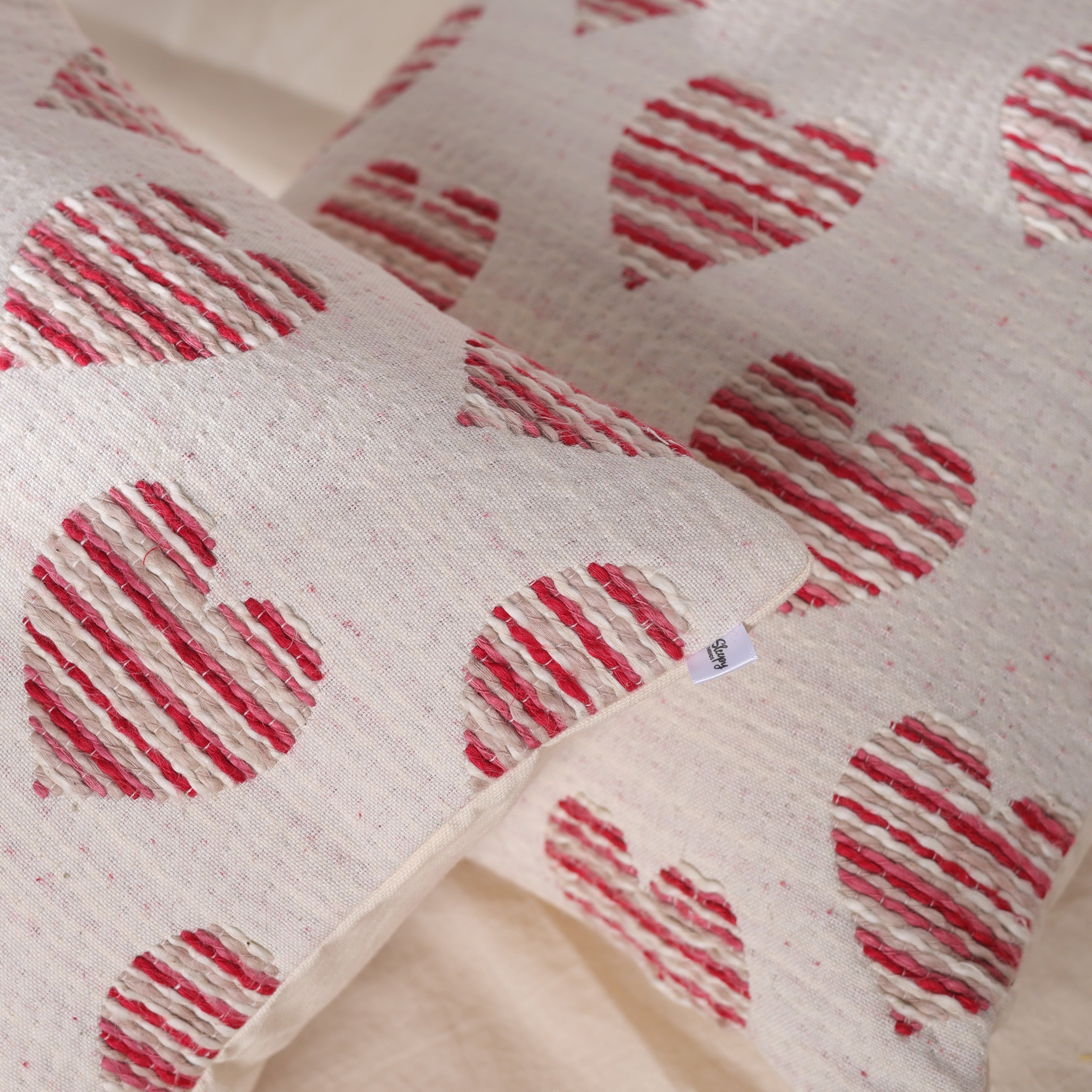 Jacquard Heart Patterned Woven Cushion Cover