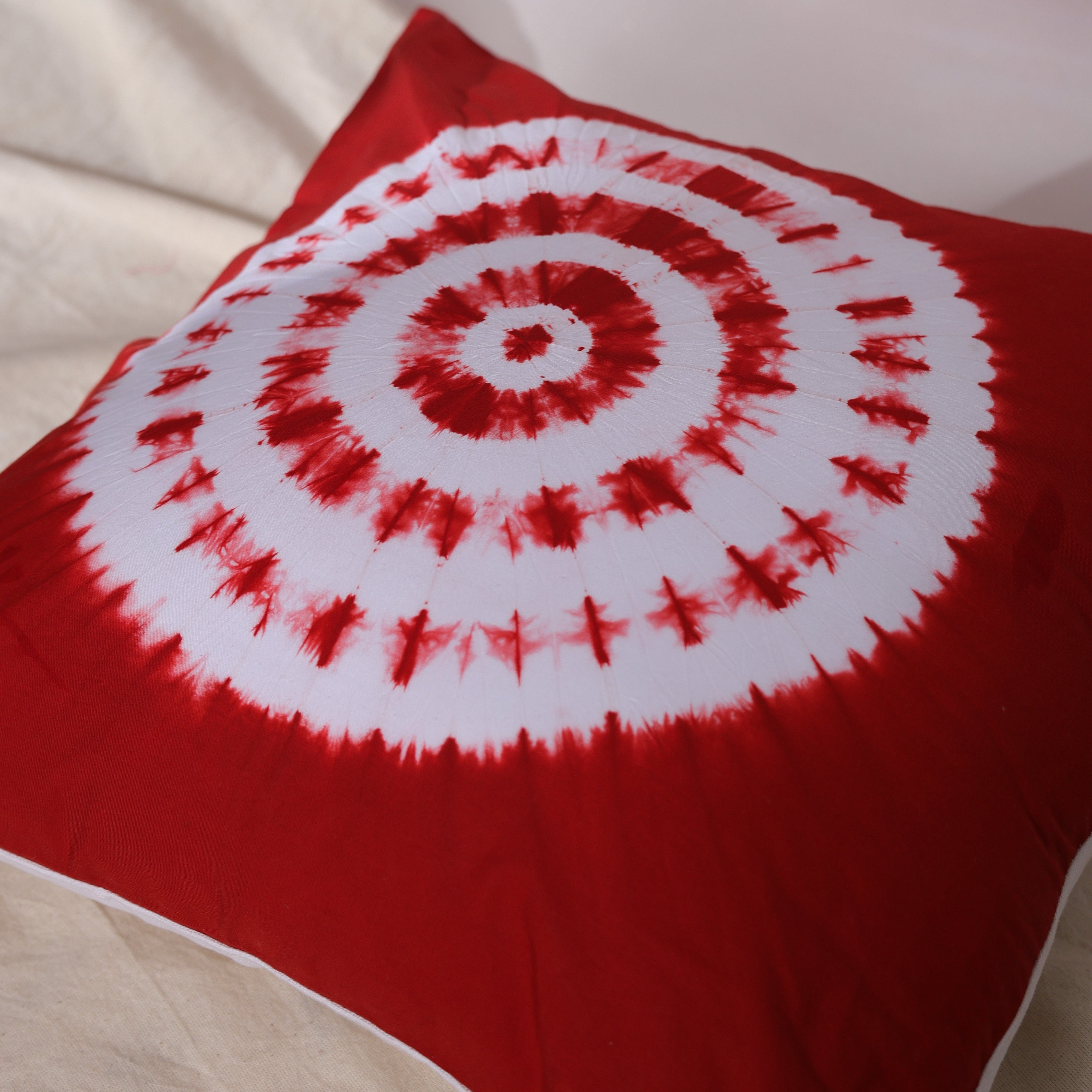 Decorative Red White Tie-Dye Cushion Cover