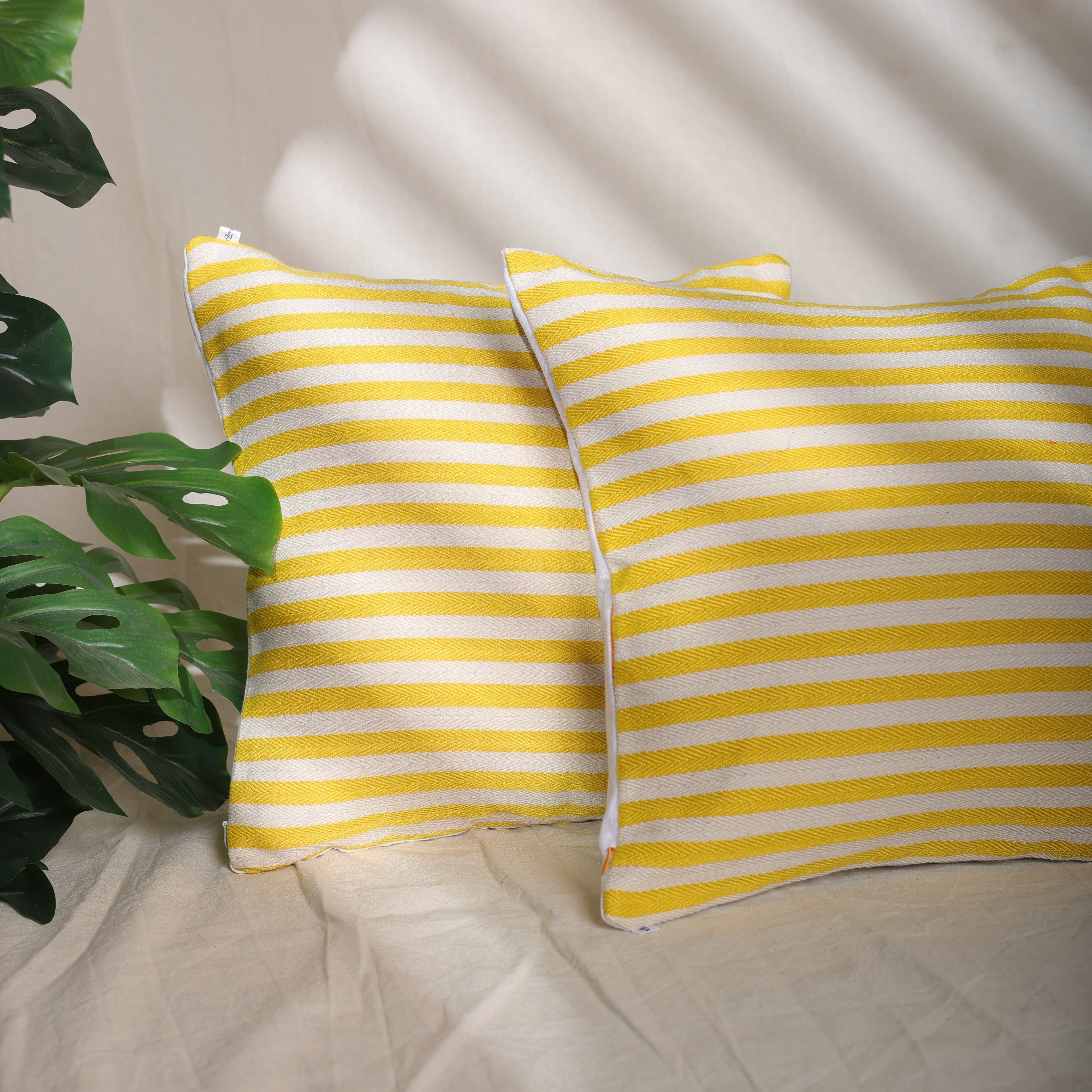 Classic Yellow & White Striped Cushion Cover
