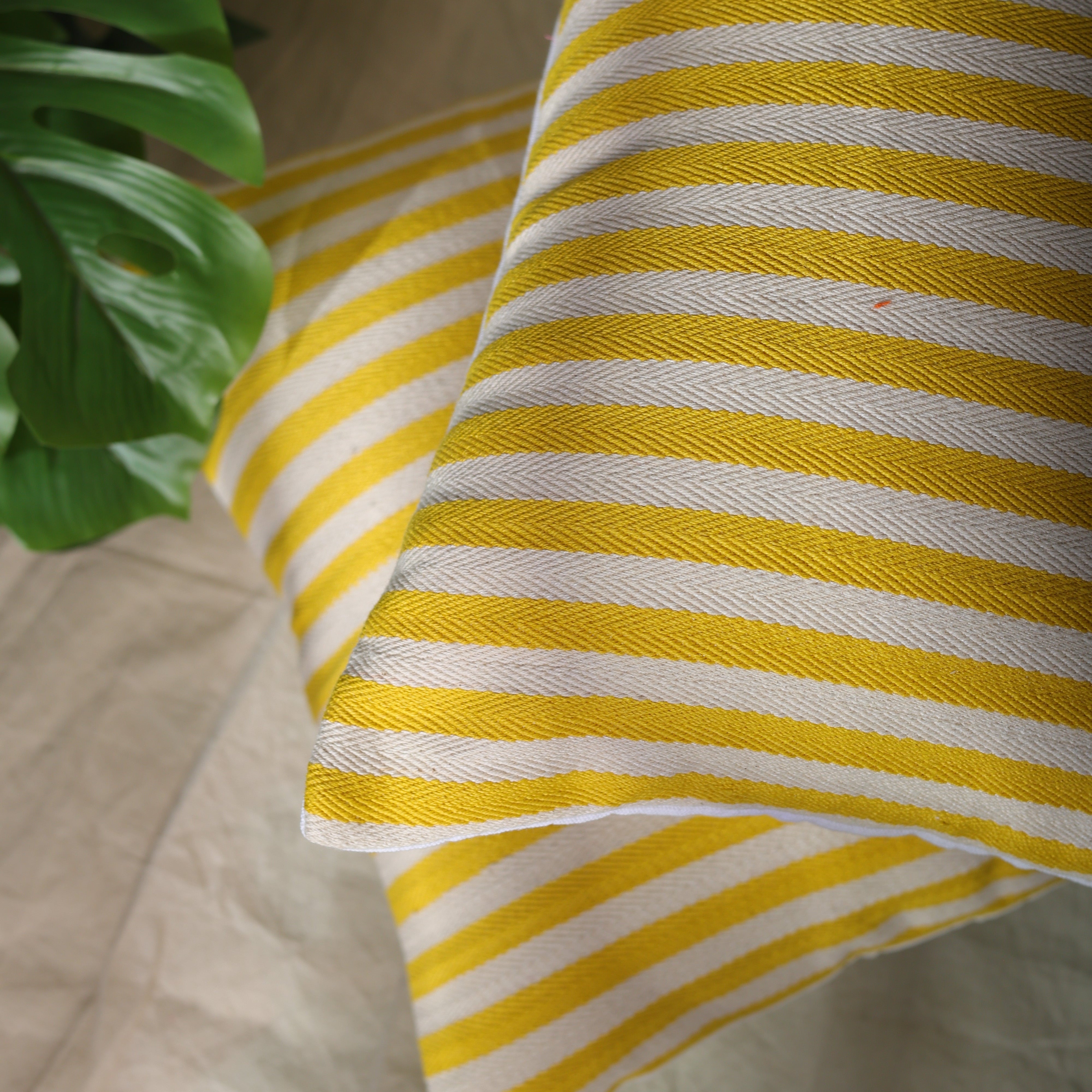 Classic Yellow & White Striped Cushion Cover