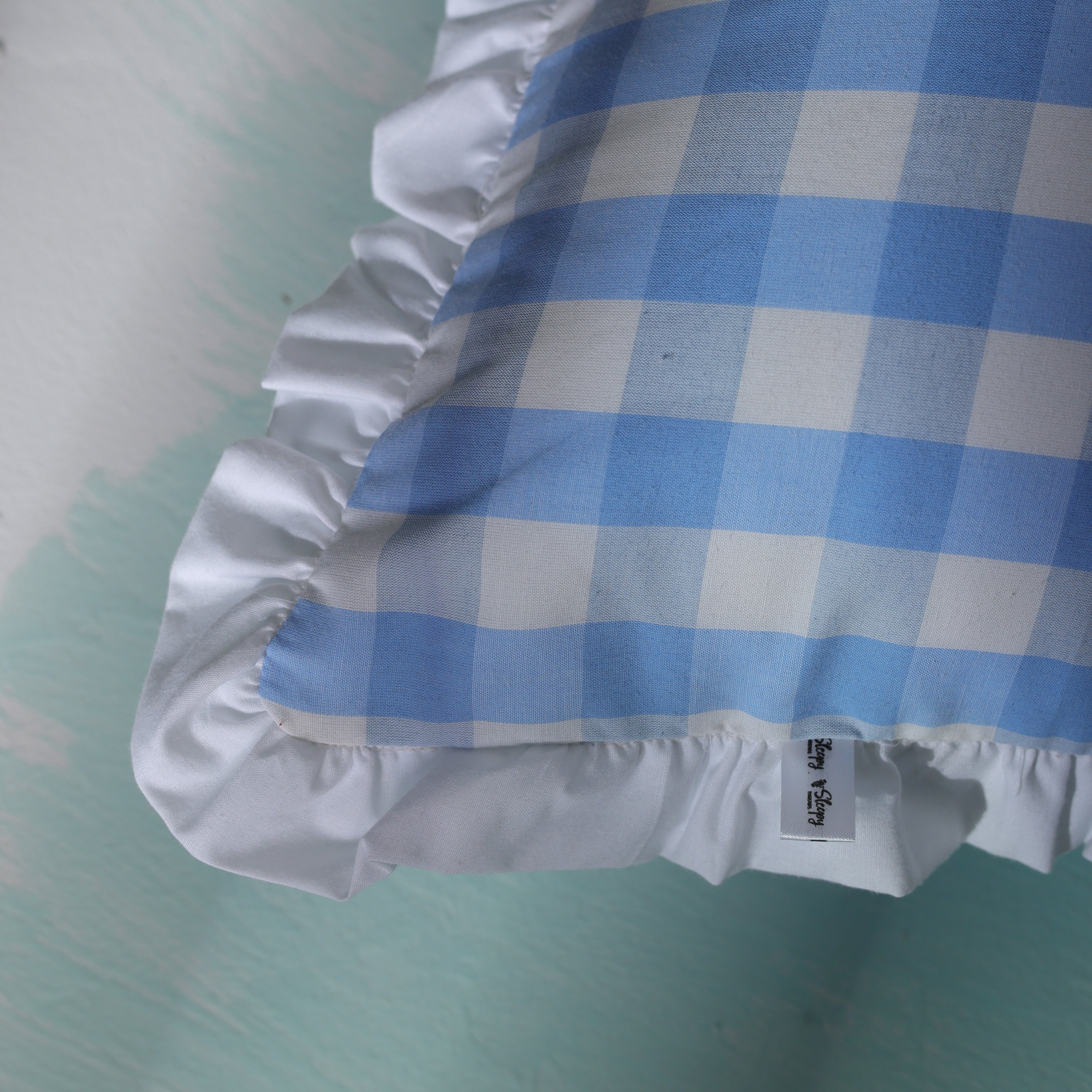 Classic Blue Ghingham Ruffled Cushion Cover