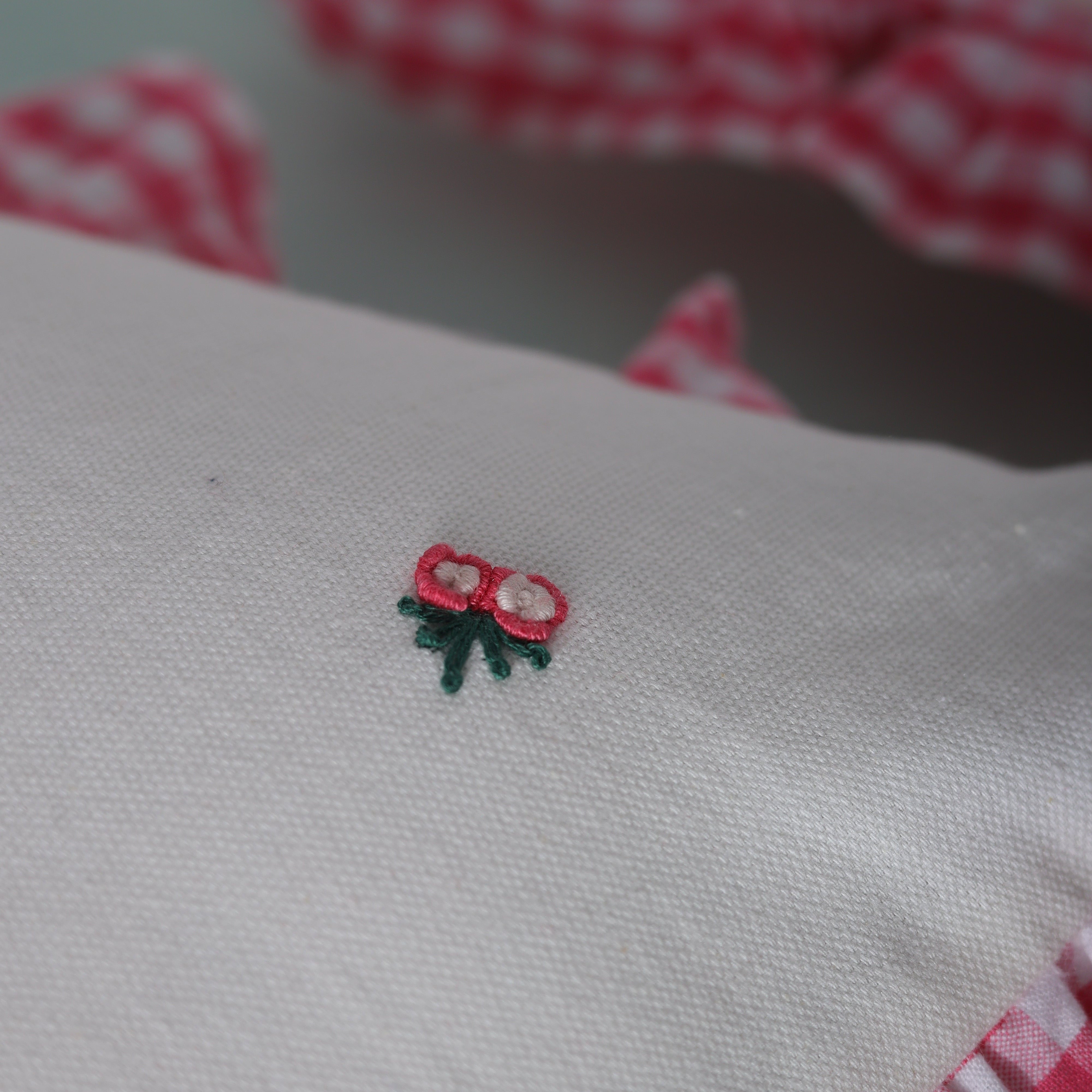 Gingham Ruffle Hand Embroidered Cushion Cover