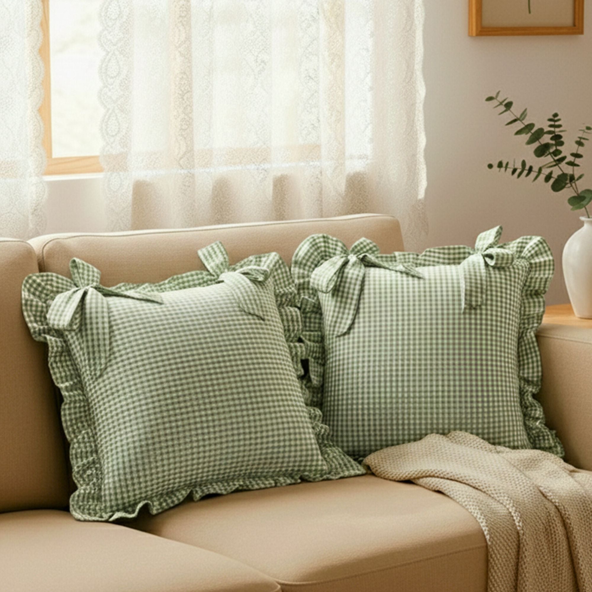 Ghingham Slipcover With Bow Closure