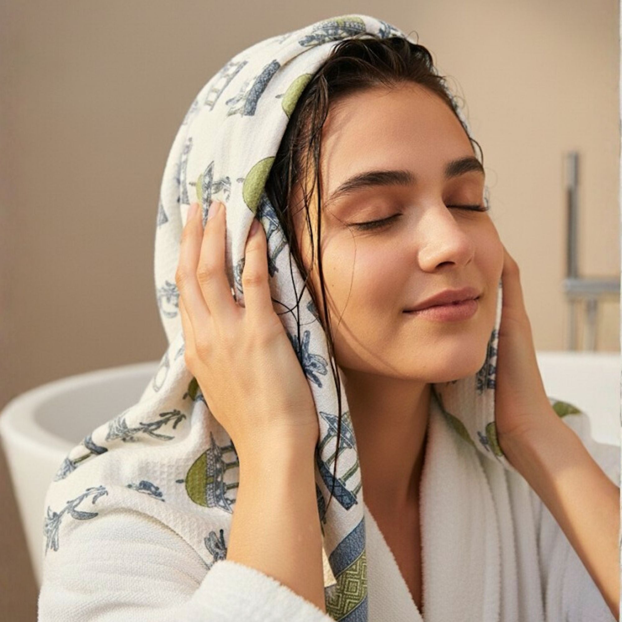 Waffle Weave Towel, Mughal Dome & Floral Screen Print,