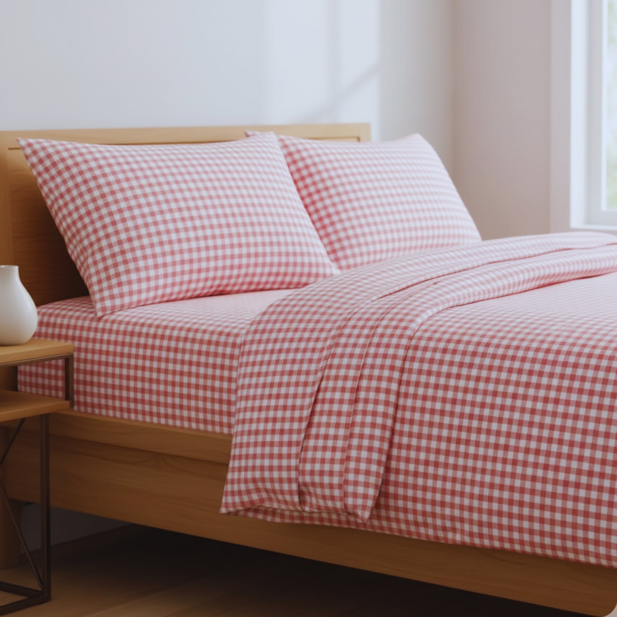 Bedsheet for Double Bed, Pink & White Gingham Checkered