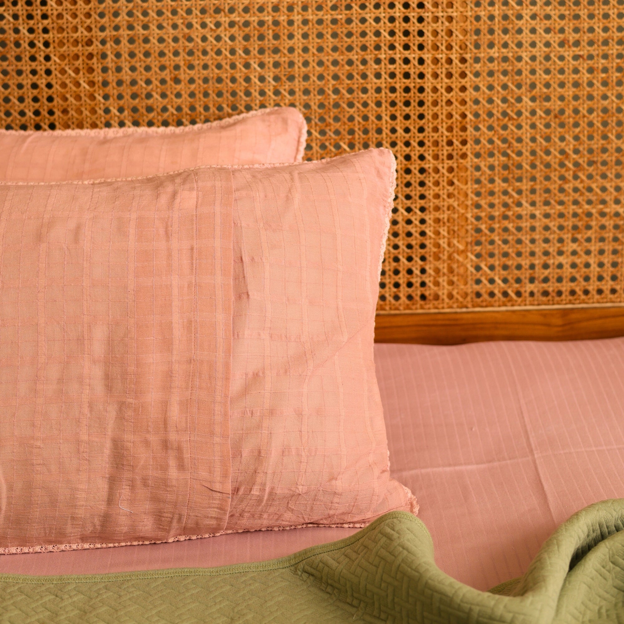 Blush Pink Cotton Dobby laced Pillow Cover
