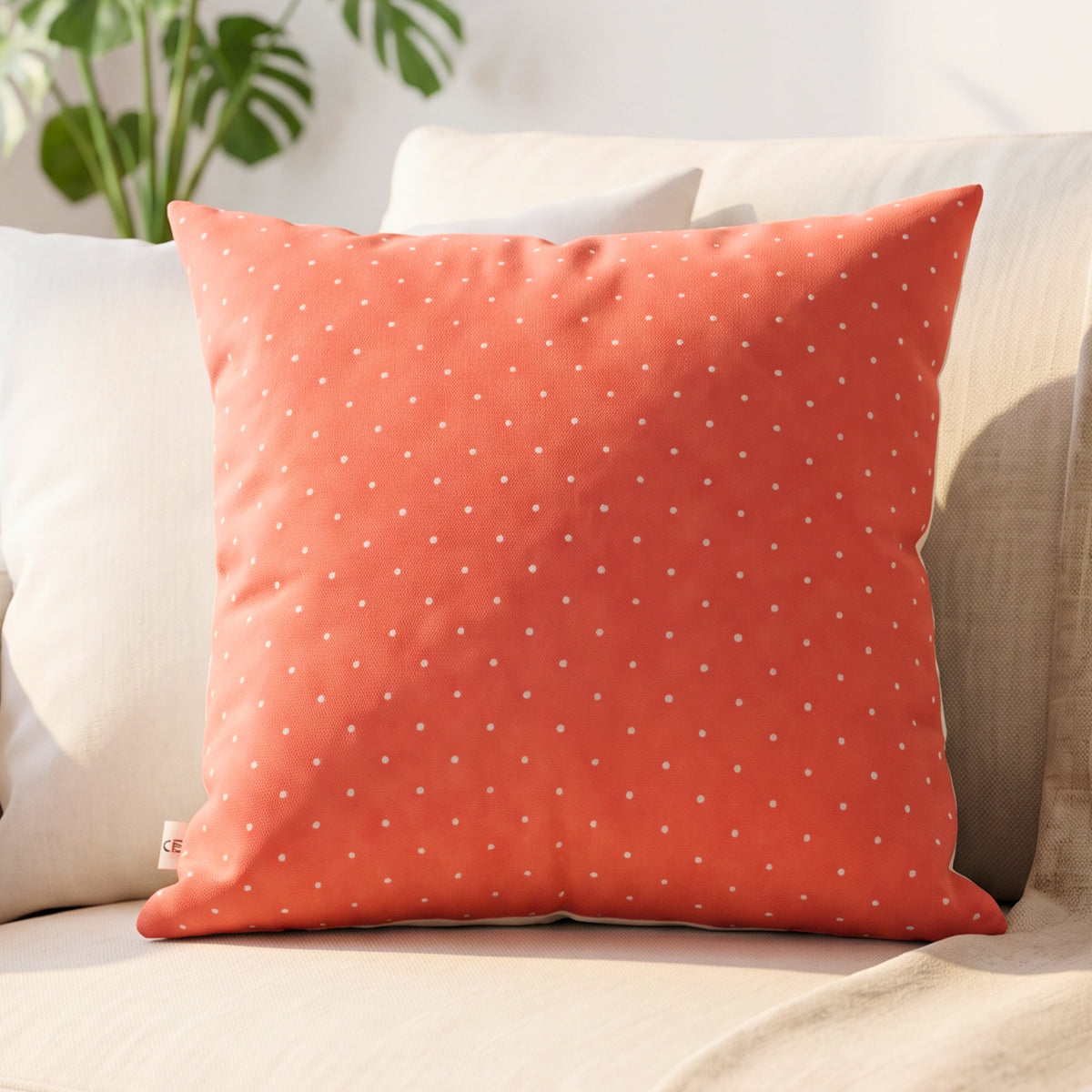 Coral Polka Dot Cotton Cushion