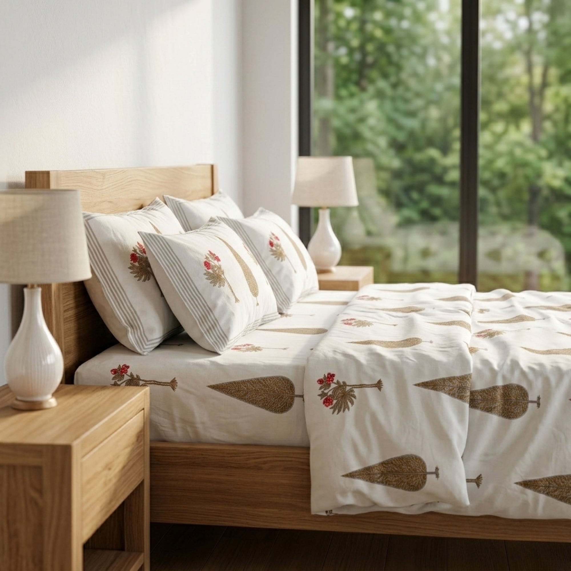 Elegant Floral Printed King Size Cotton Bedsheet Set with Matching Pillow Covers