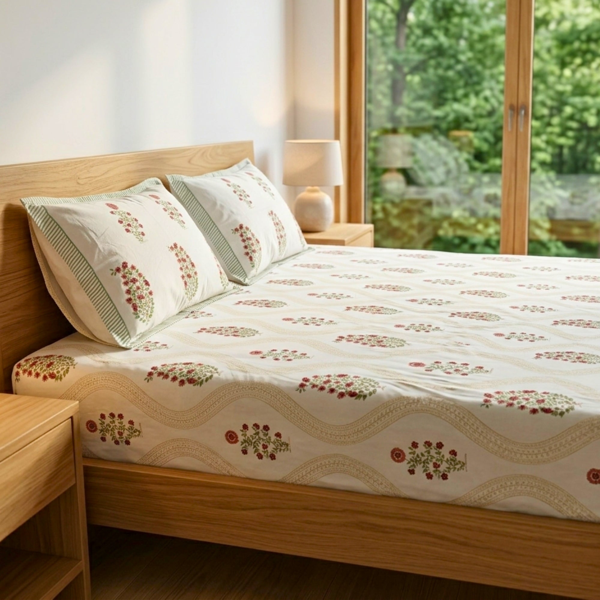 Elegant Floral Cotton Bedsheet Set with Matching Pillow Covers