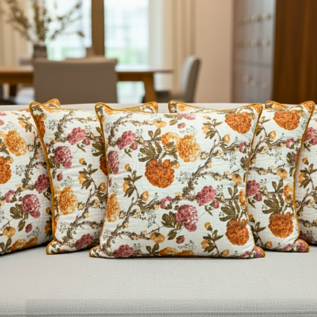 QUILTED FLORAL CUSHION COVER