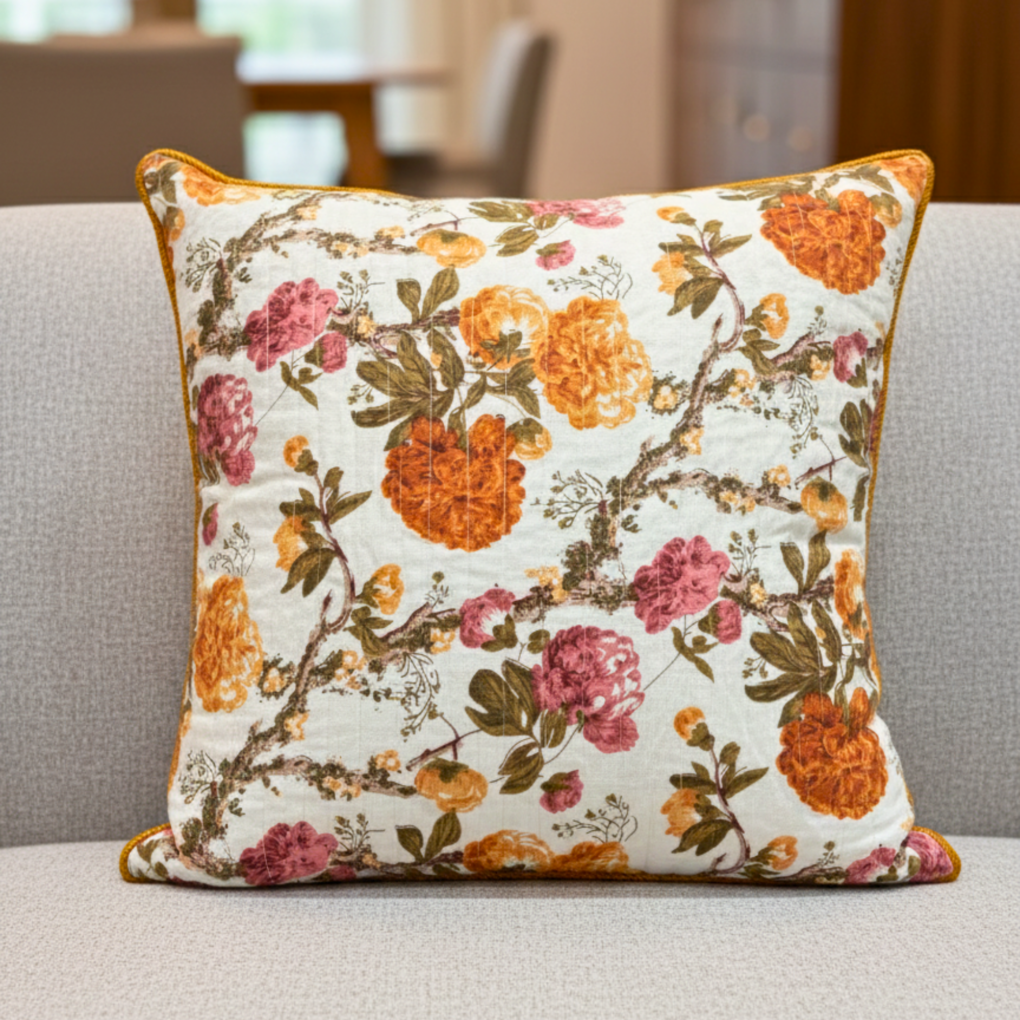QUILTED FLORAL CUSHION COVER