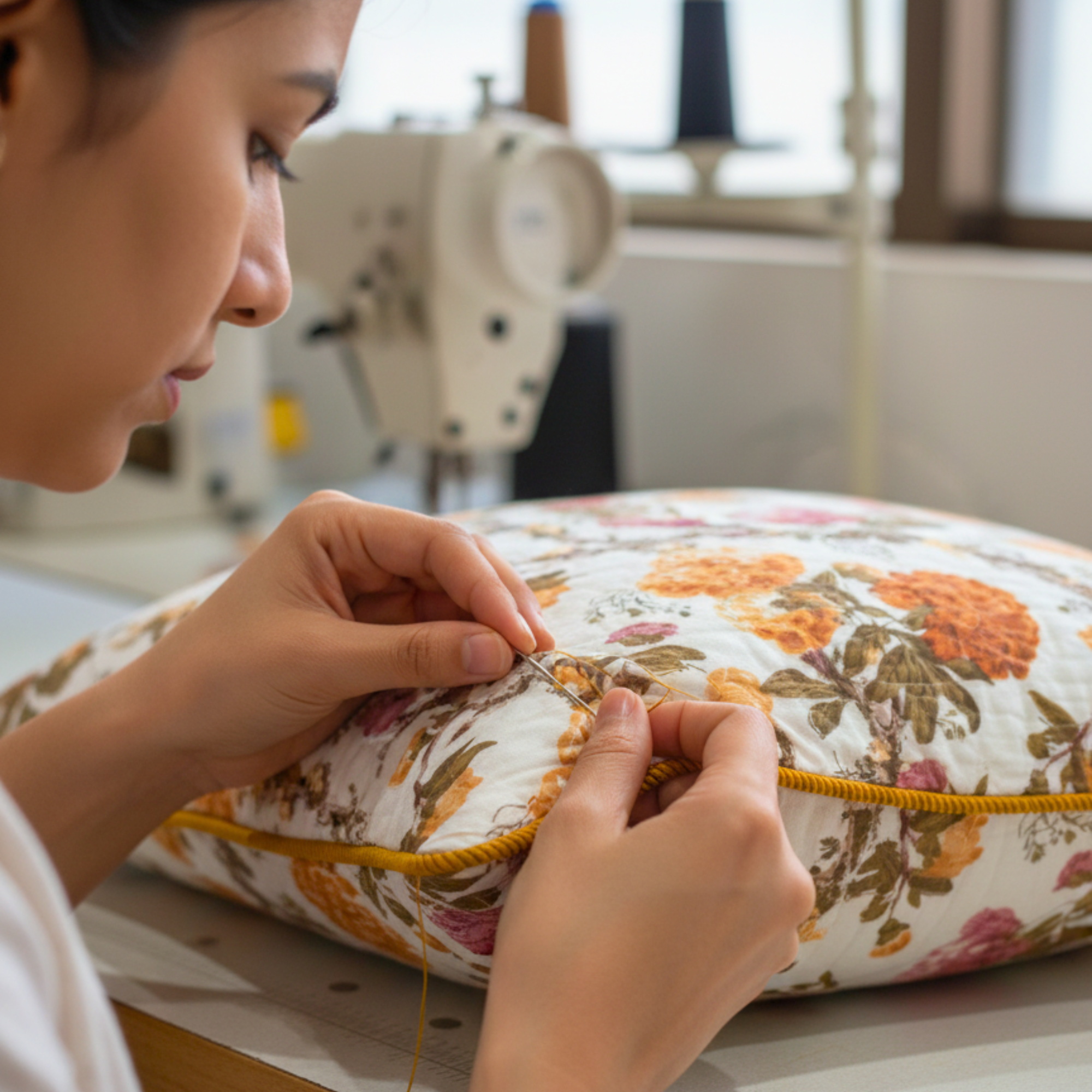 QUILTED FLORAL CUSHION COVER