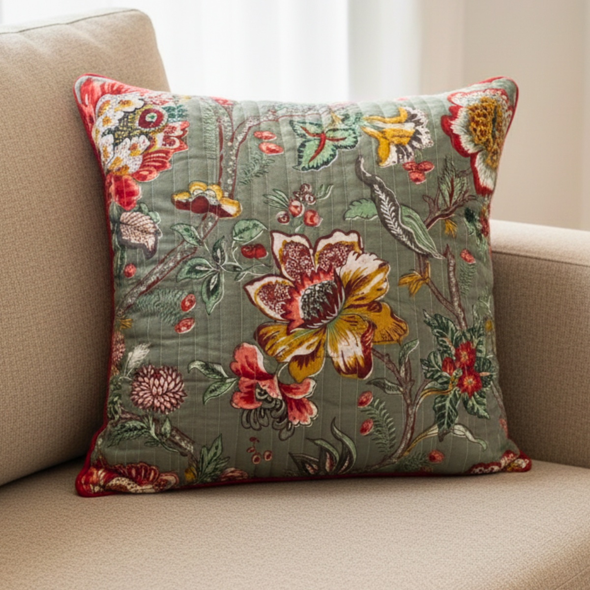 QUILTED FLORAL CUSHION COVER