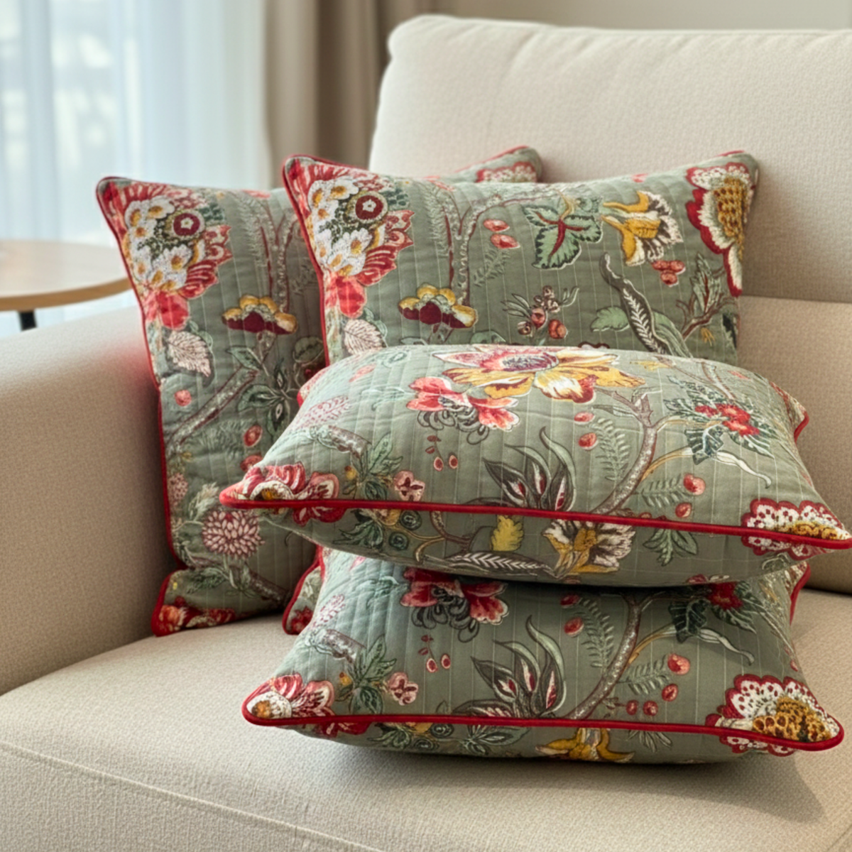 QUILTED FLORAL CUSHION COVER