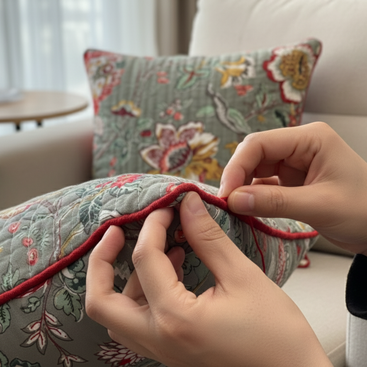 QUILTED FLORAL CUSHION COVER