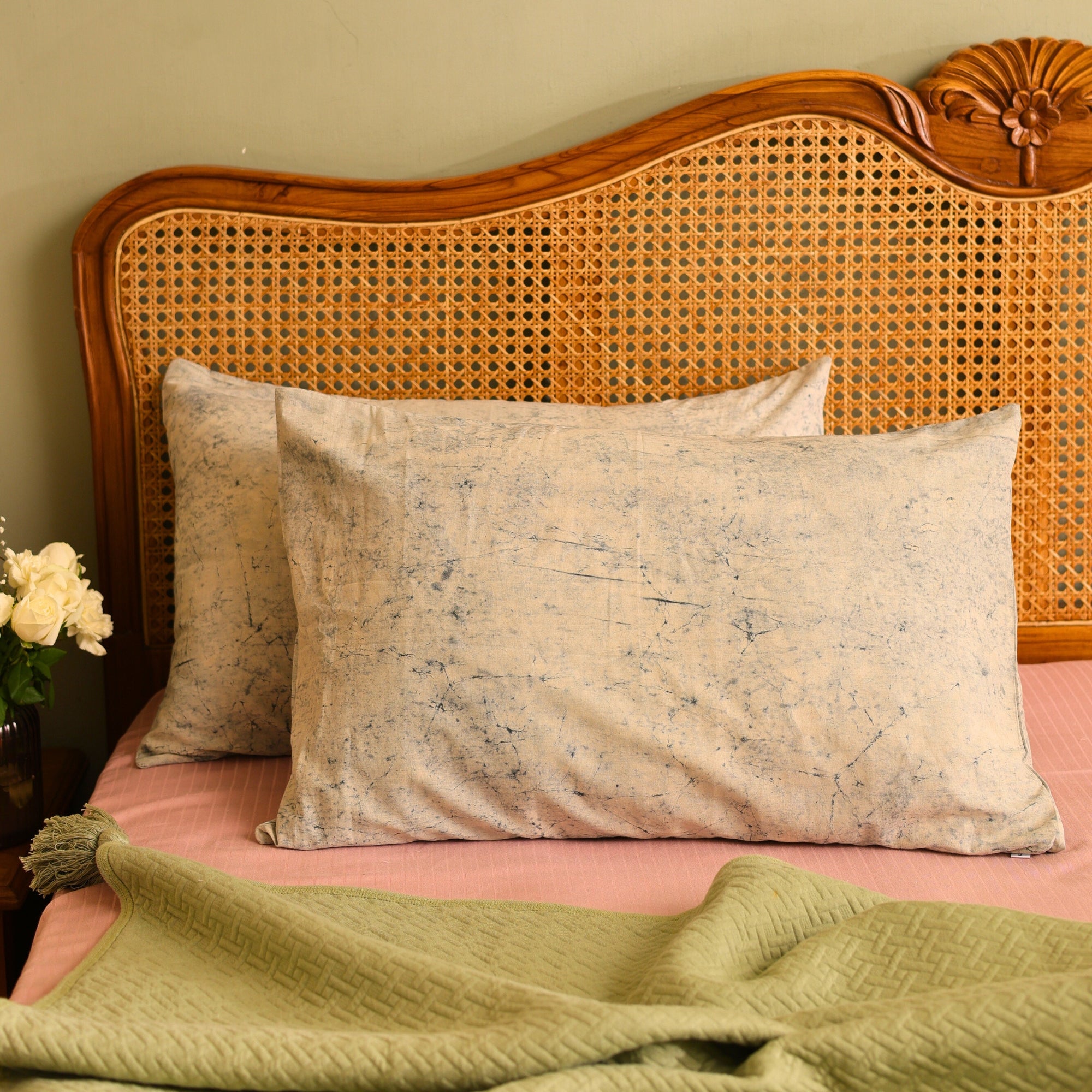 Handcrafted Ice Blue Batik Print Pillow Cover