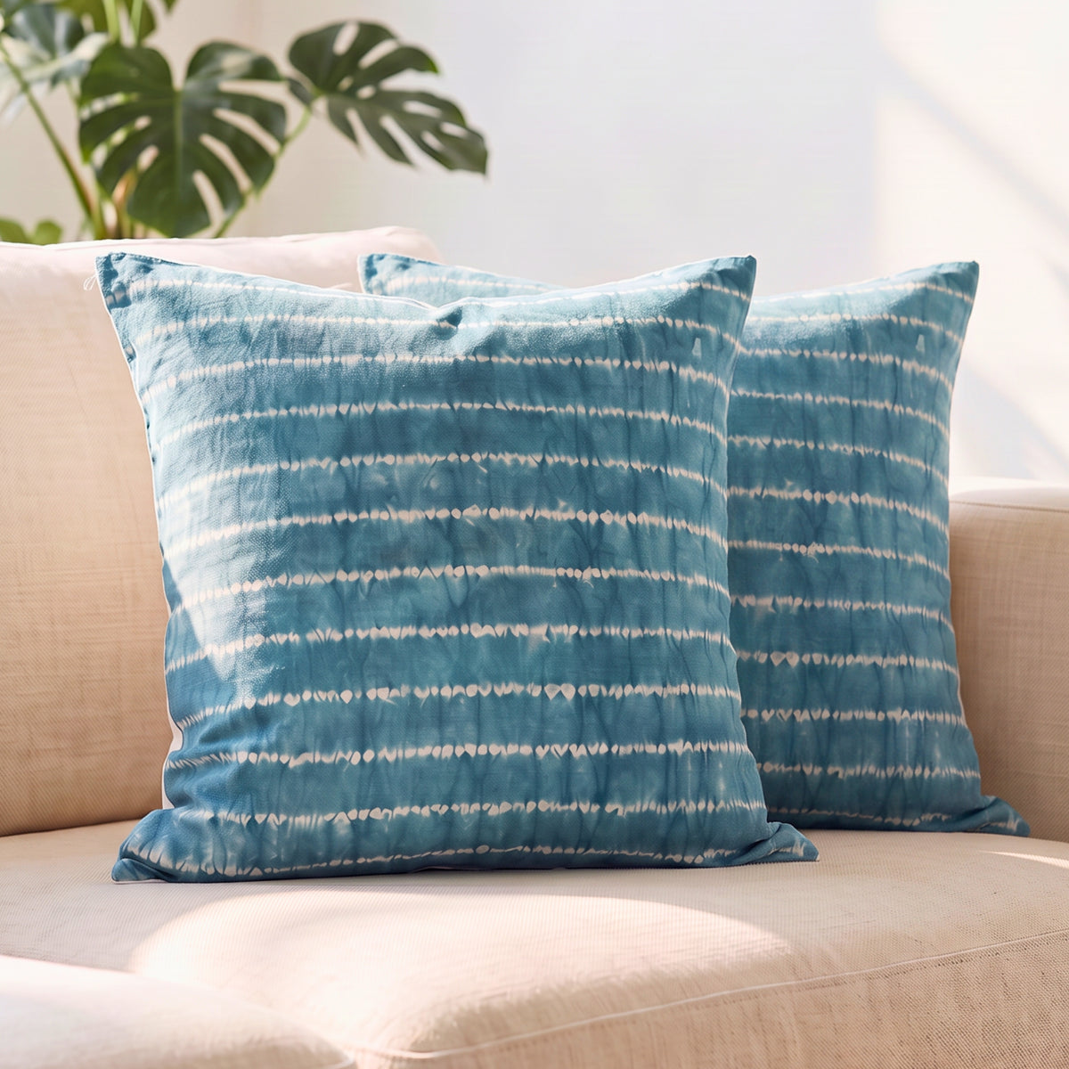 Handcrafted Teal Shebori Cushion Cover