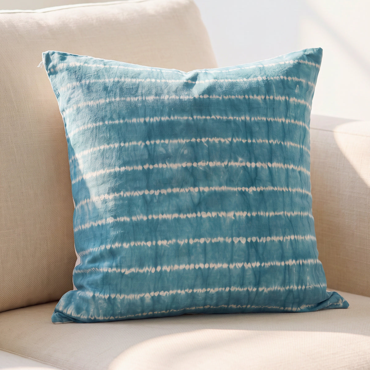 Handcrafted Teal Shebori Cushion Cover