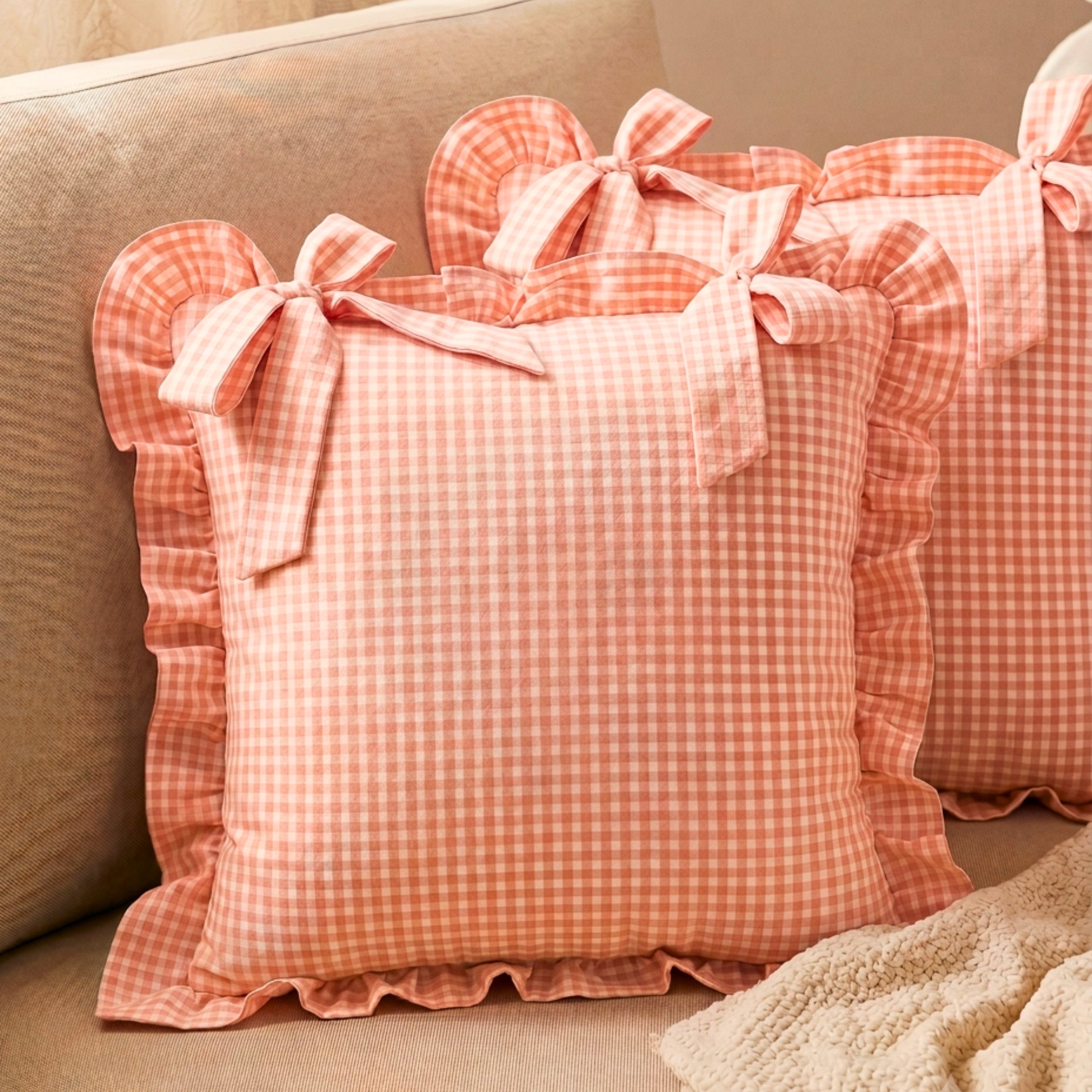Ghingham Slipcover With Bow Closure