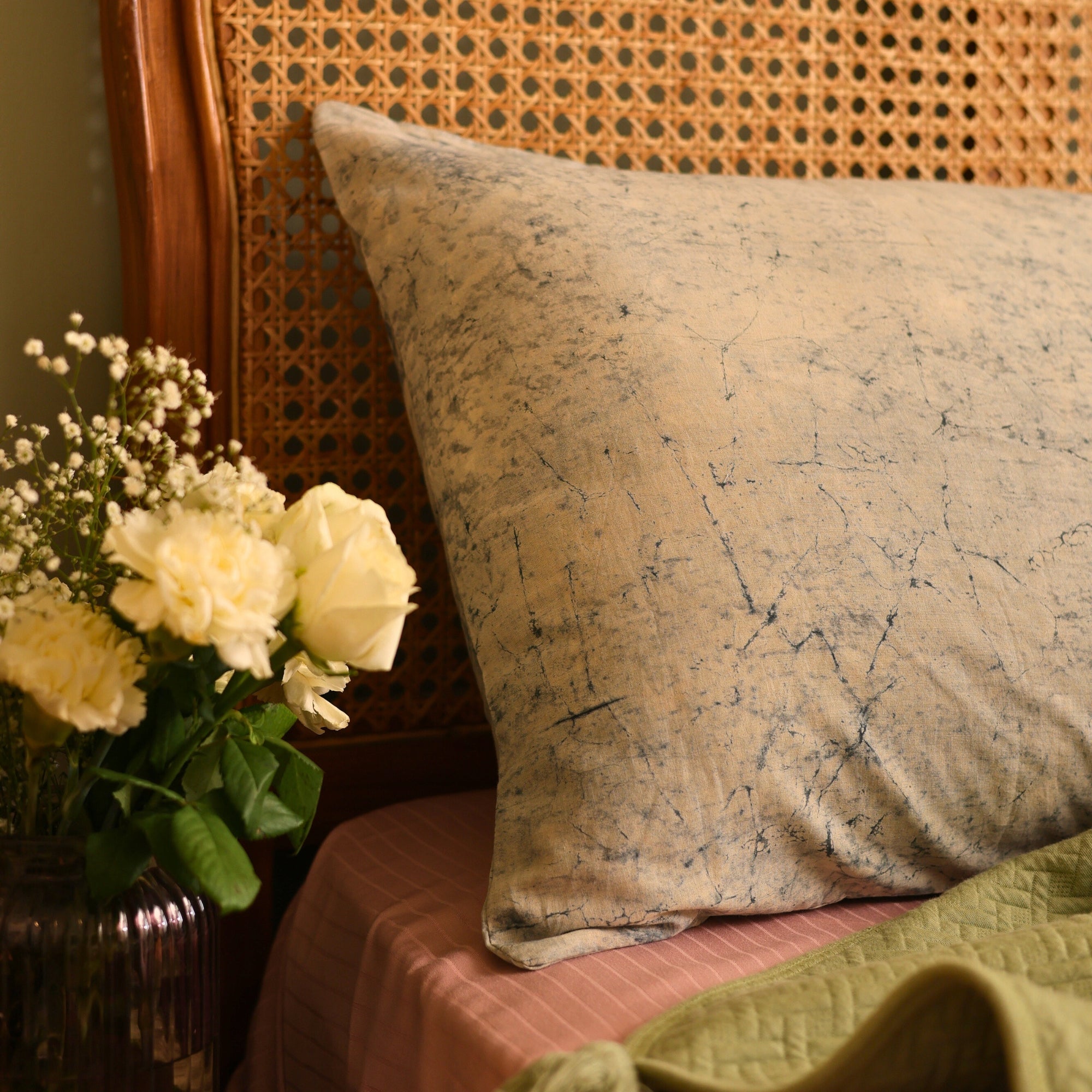 Handcrafted Ice Blue Batik Print Pillow Cover