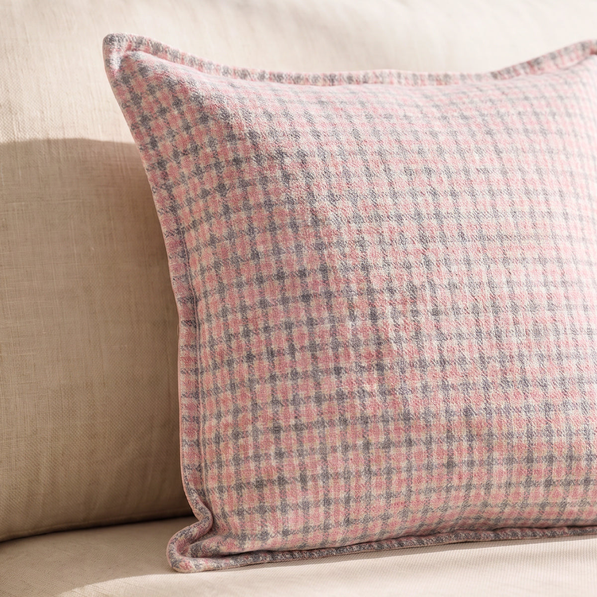 Pink & Grey Houndstooth Cushion Cover