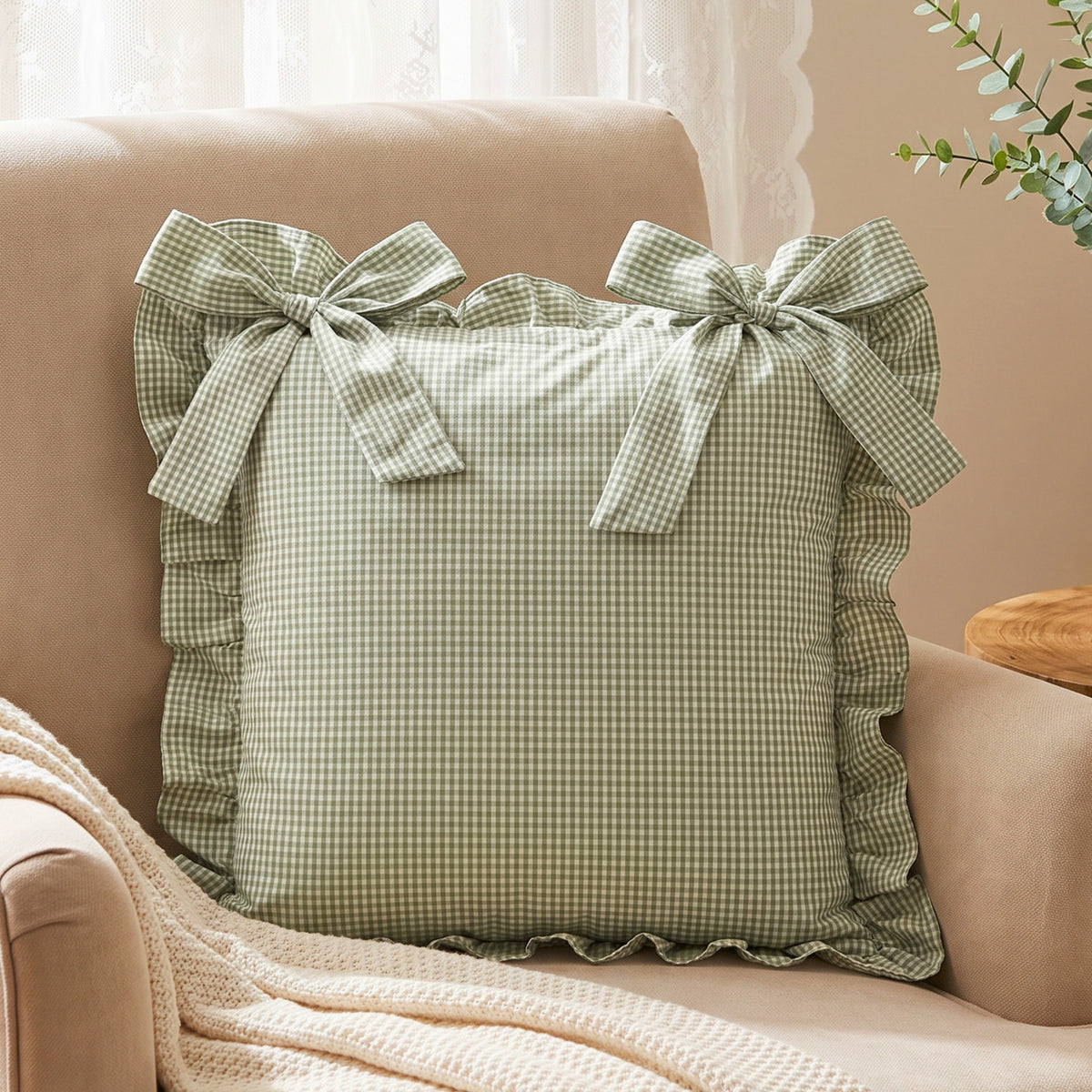 Ghingham Slipcover With Bow Closure