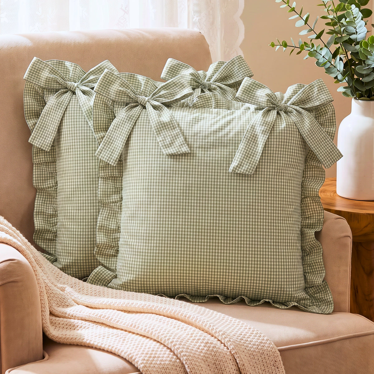 Ghingham Slipcover With Bow Closure
