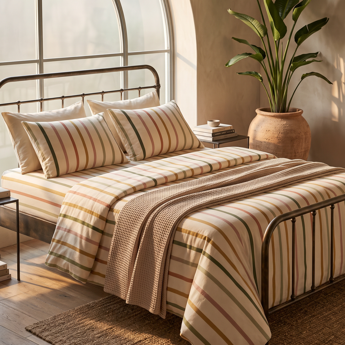Earthy Stripes 300 TC Cotton Bedsheet