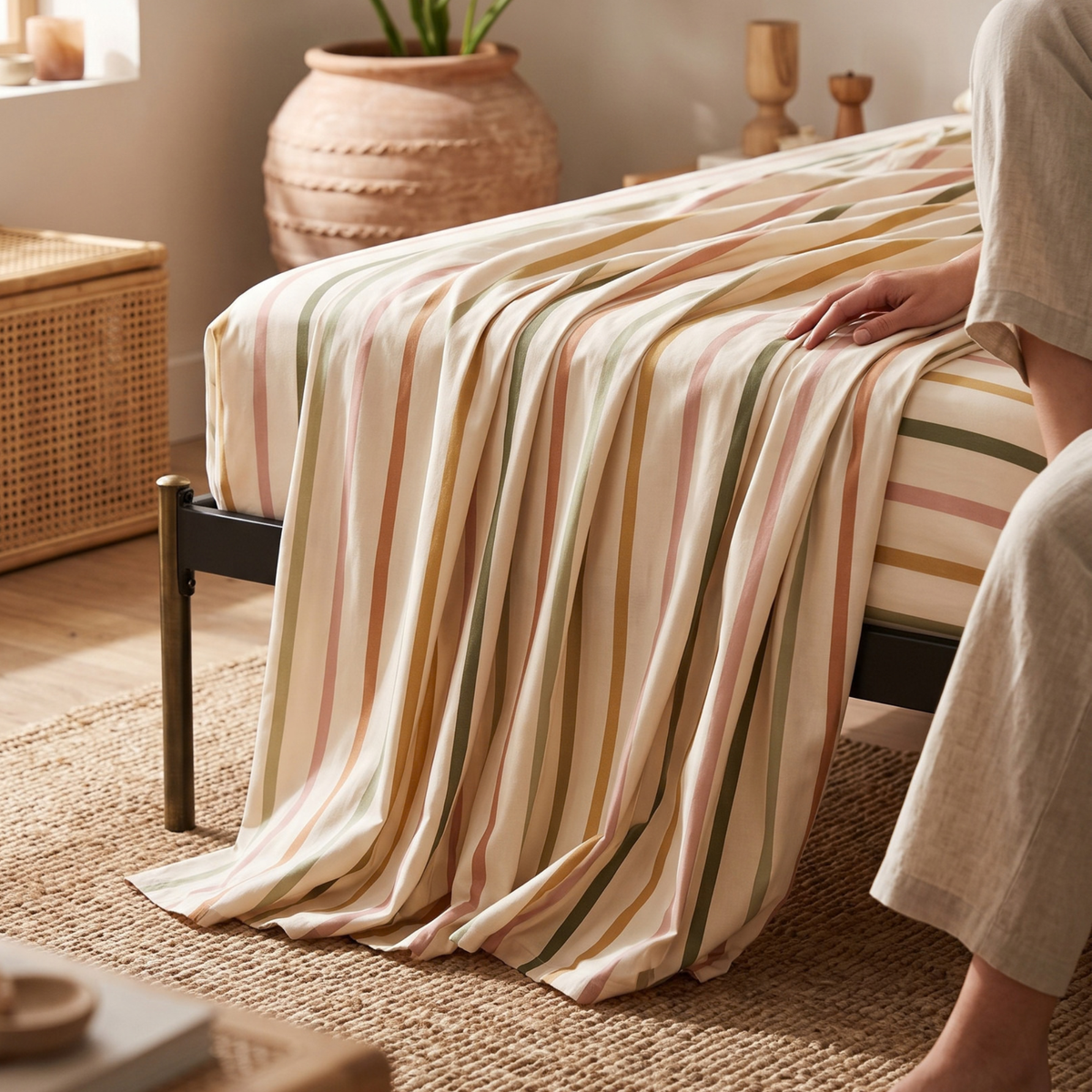 Earthy Stripes 300 TC Cotton Bedsheet
