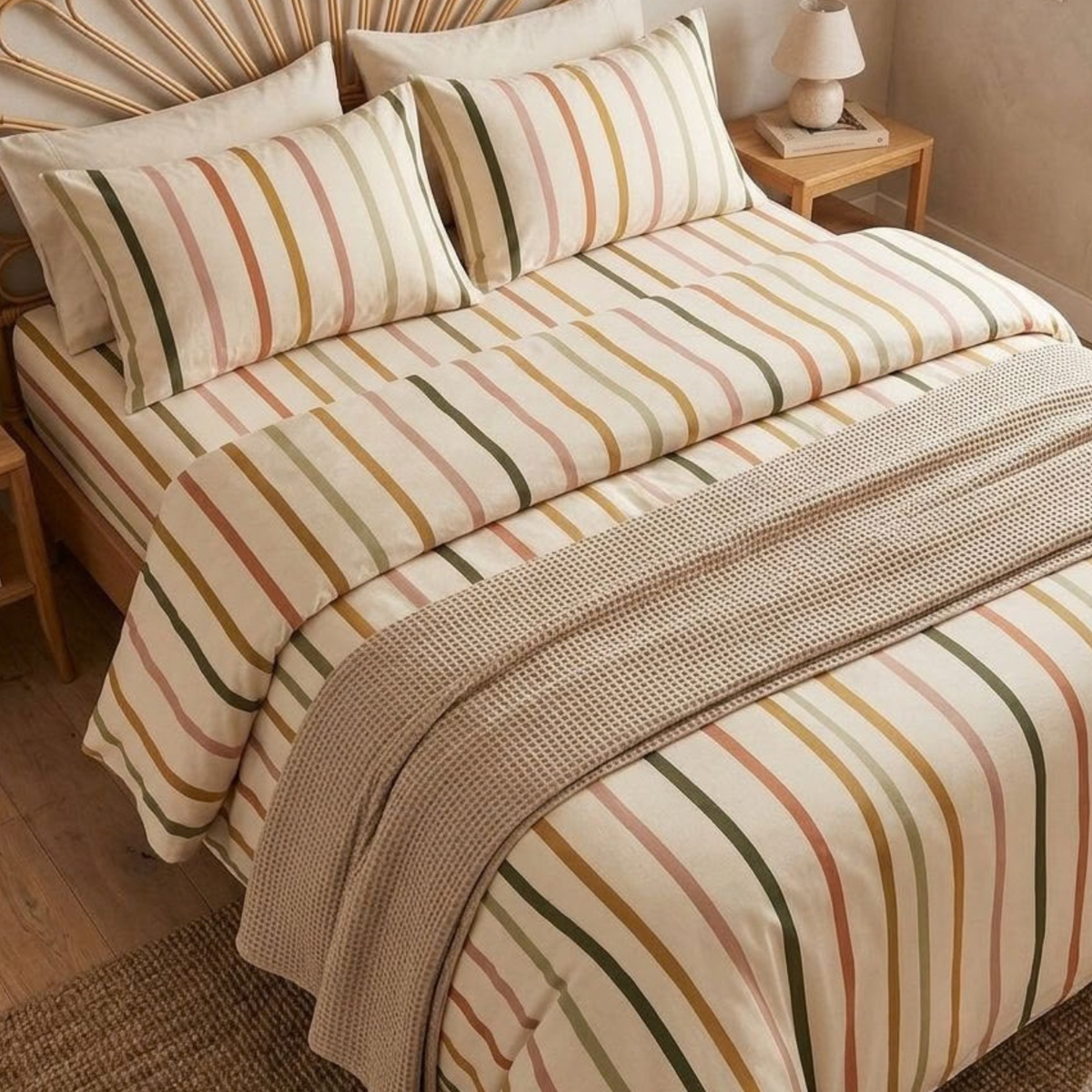 Earthy Stripes 300 TC Cotton Bedsheet