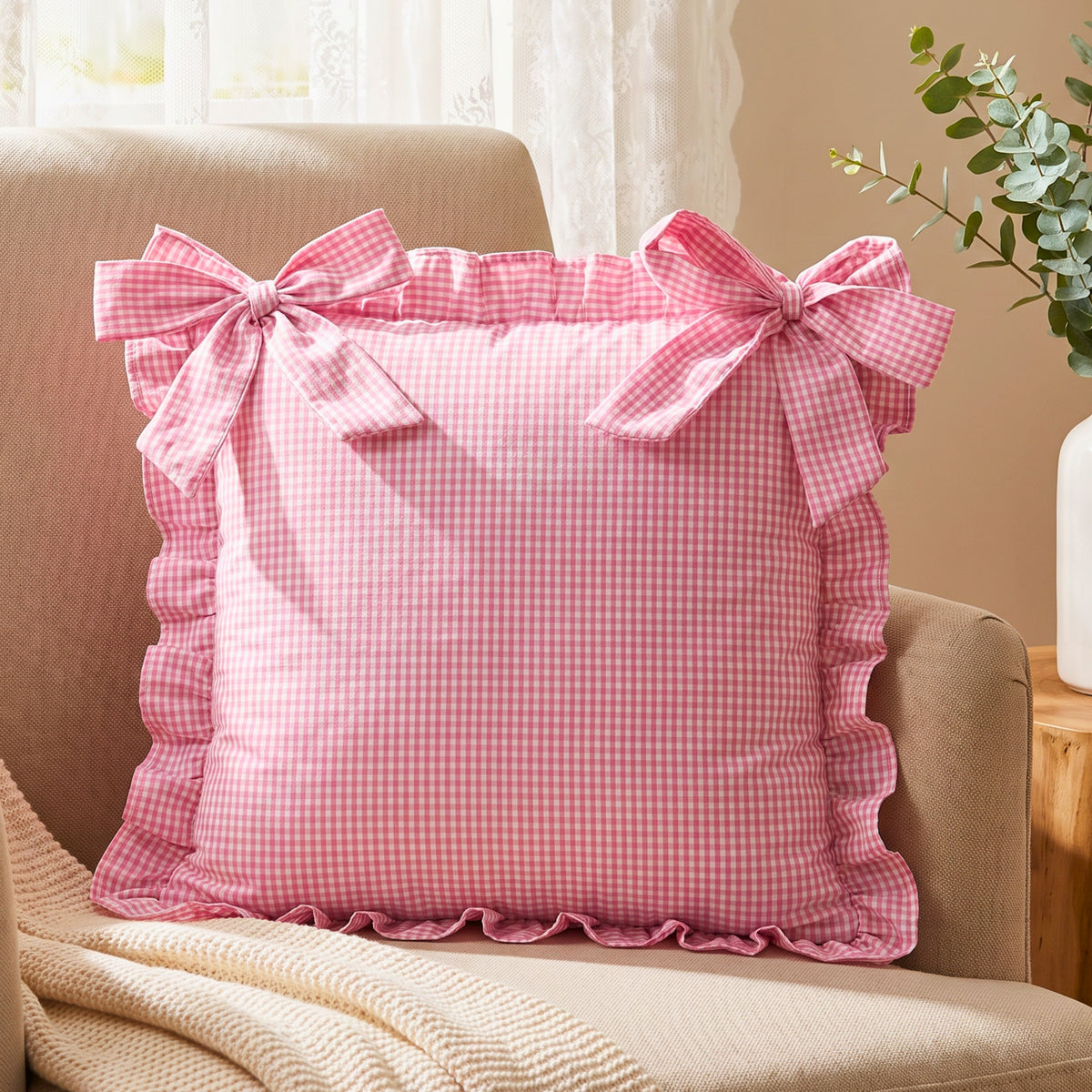 Bedsheet for Double Bed, Pink & White Gingham Checkered Queen Size