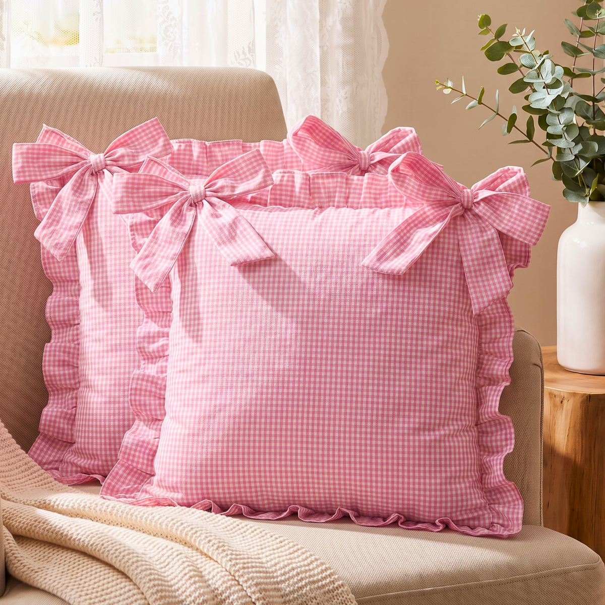 Bedsheet for Double Bed, Pink & White Gingham Checkered Queen Size