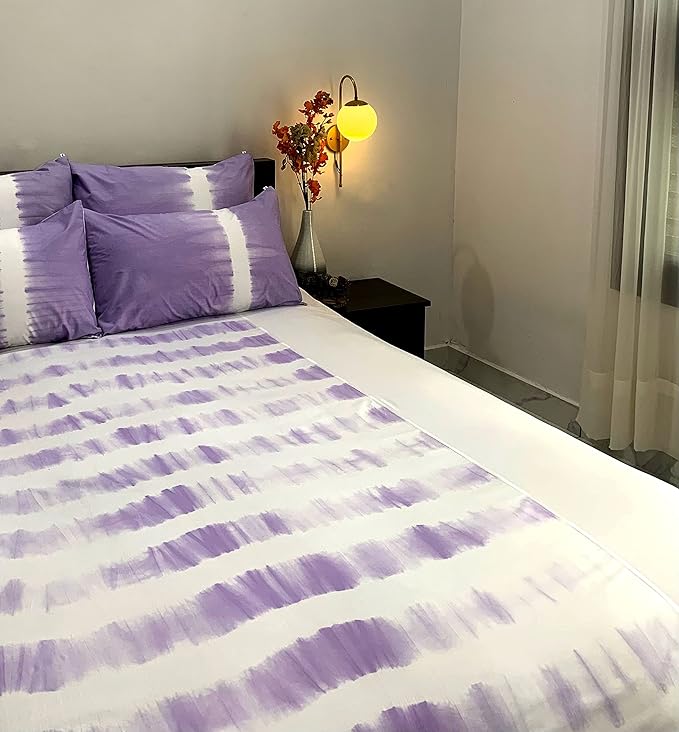 "Sleepy Threads Cotton Bedsheet for Double Bed | Breathable Wrinkel Free, 200 TC Lavender Bedsheet along with 2 Soft Pillow Covers with Tie and Dye Pattern for Comfort Sleep