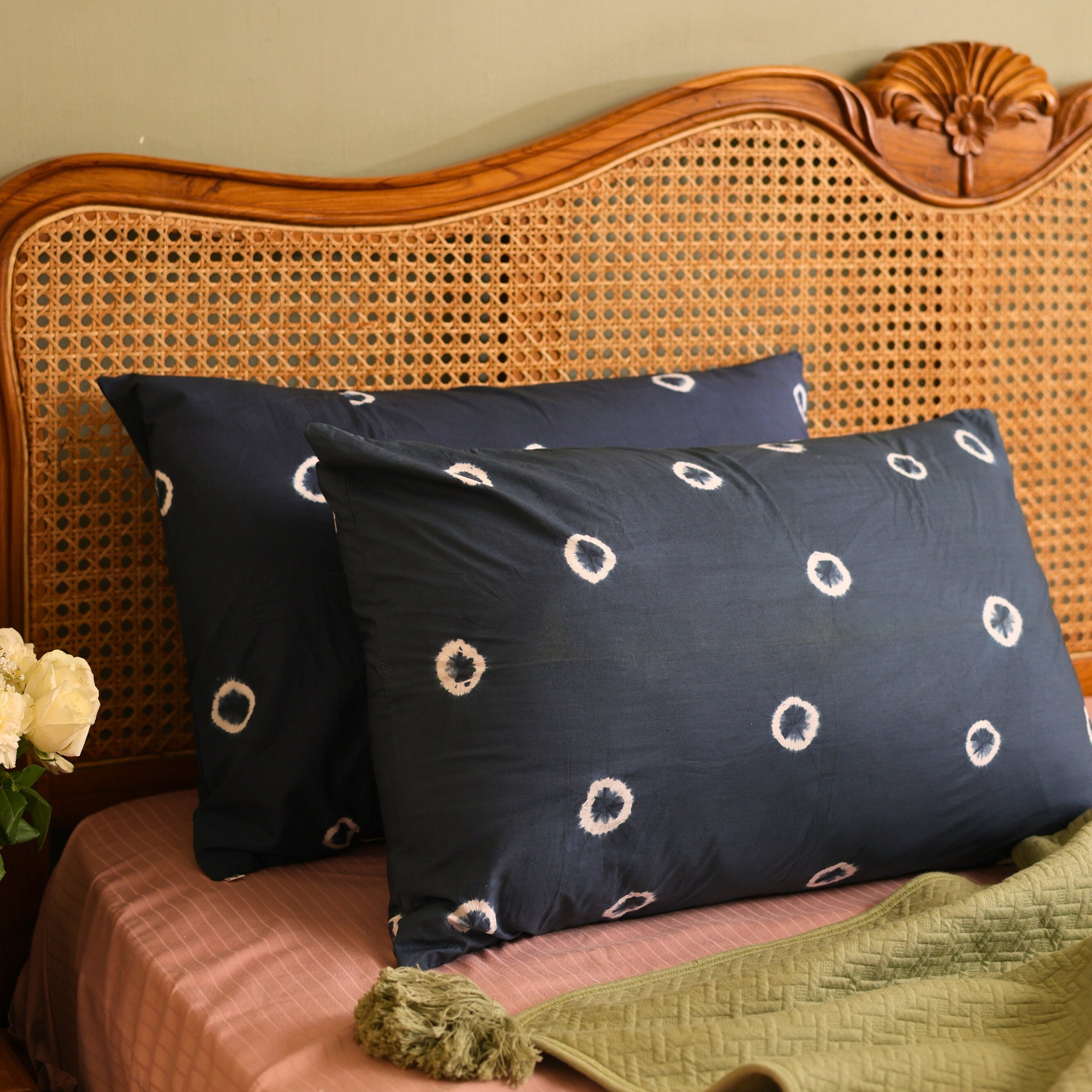 Handcrafted Indigo Shibori Cotton Pillow Covers