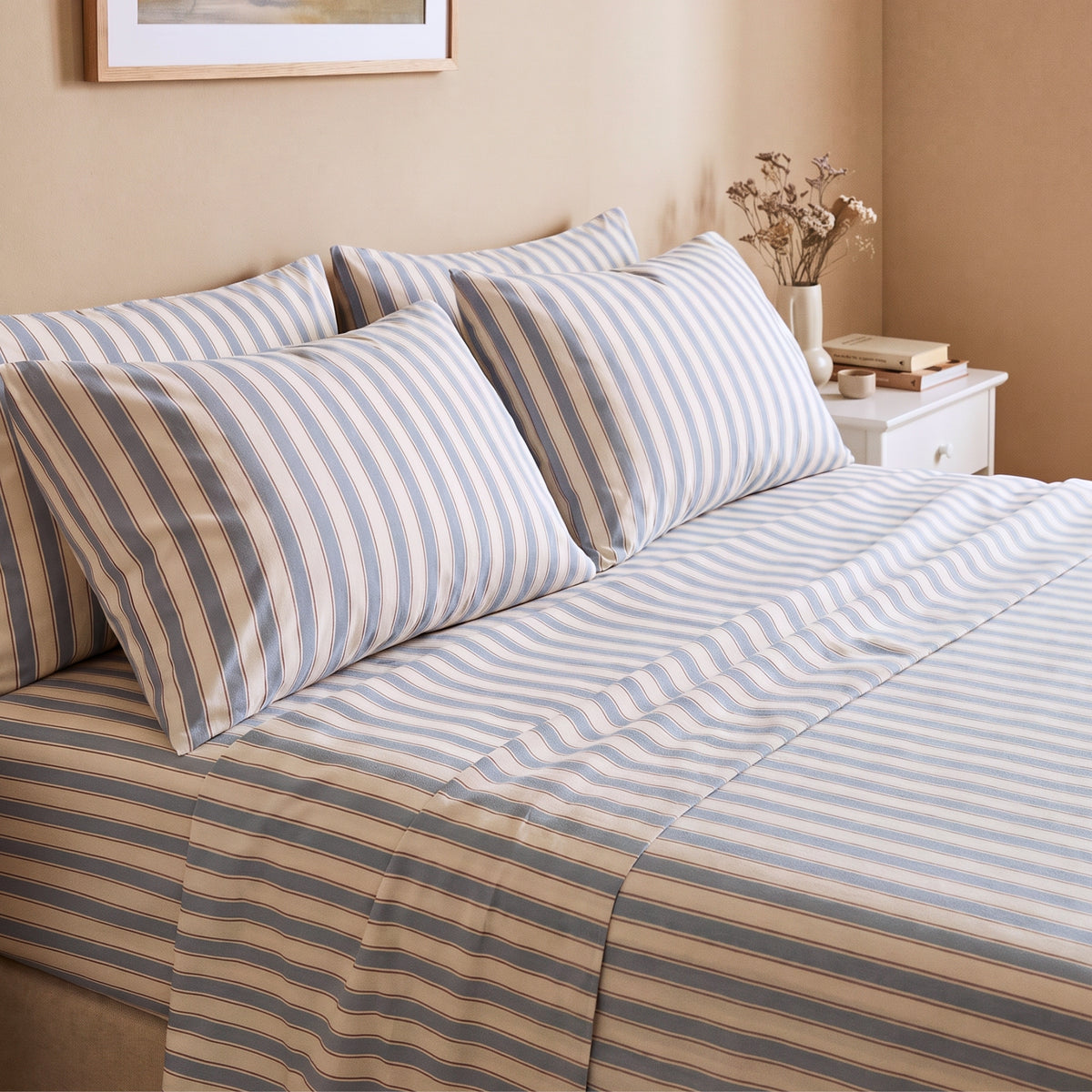 Vintage Blue Stripes 280 TC Cotton Bedsheet