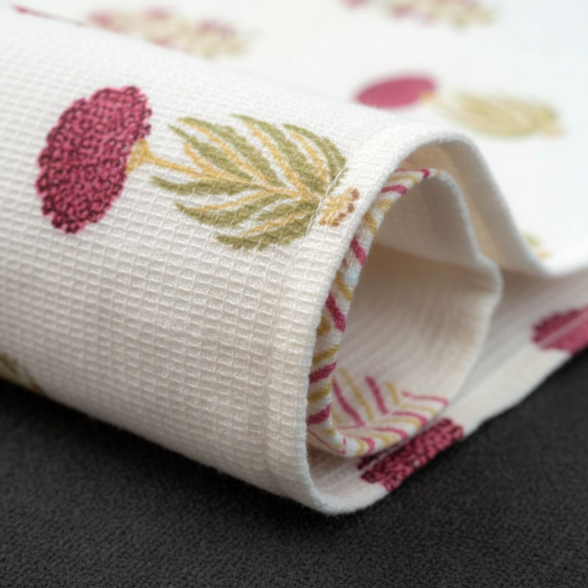 Waffle Weave Cotton Bath Towel | Hand Block Printed Pink & Gold Chevron Motif | Super Absorbent, Soft & Quick Dry Towel