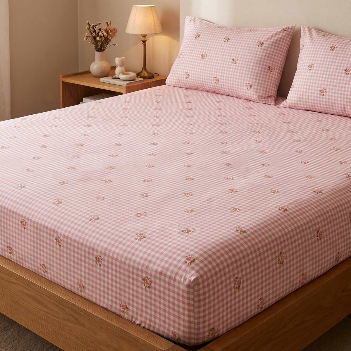 Rosewood Gingham 300 TC Cotton Bedsheet
