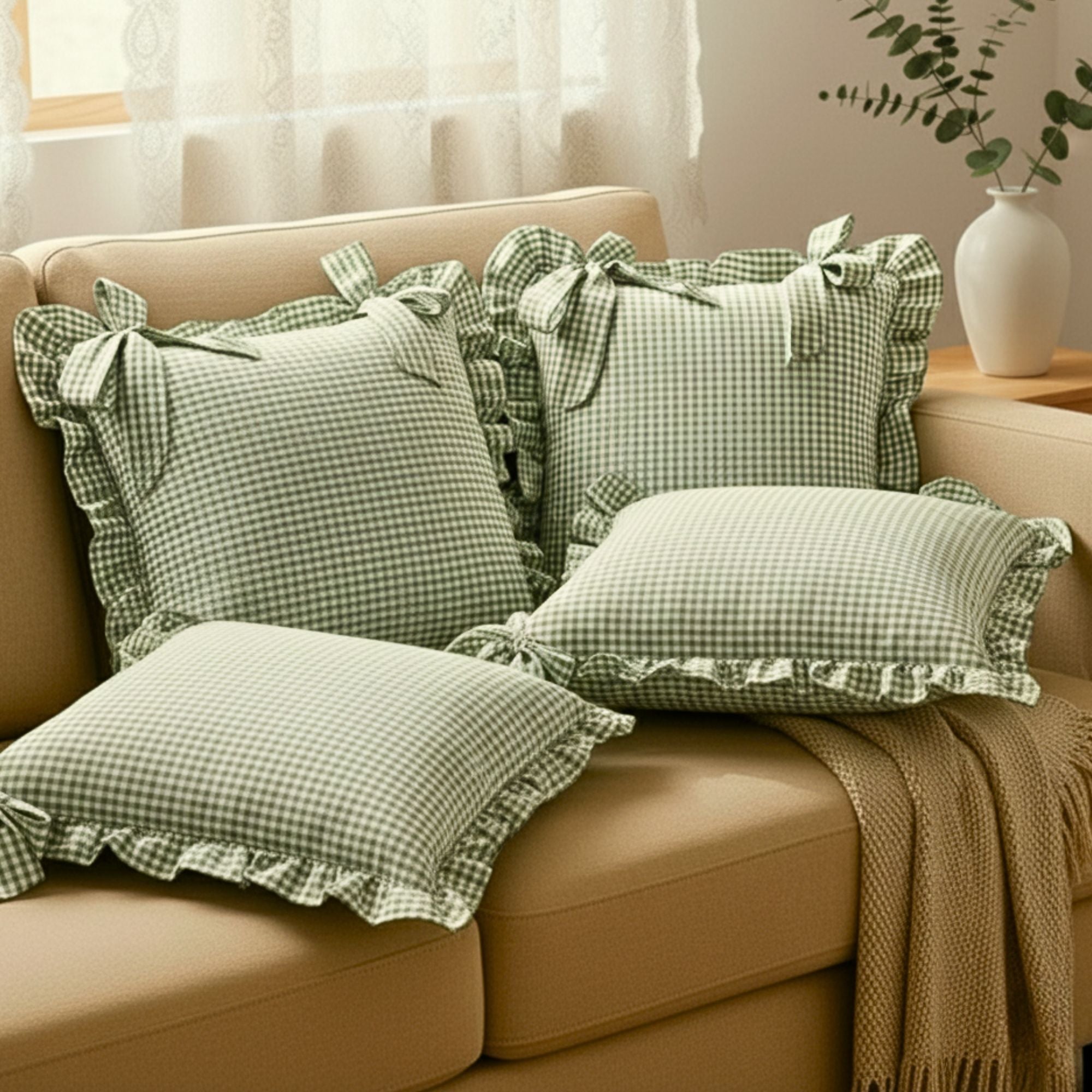 Ghingham Slipcover With Bow Closure