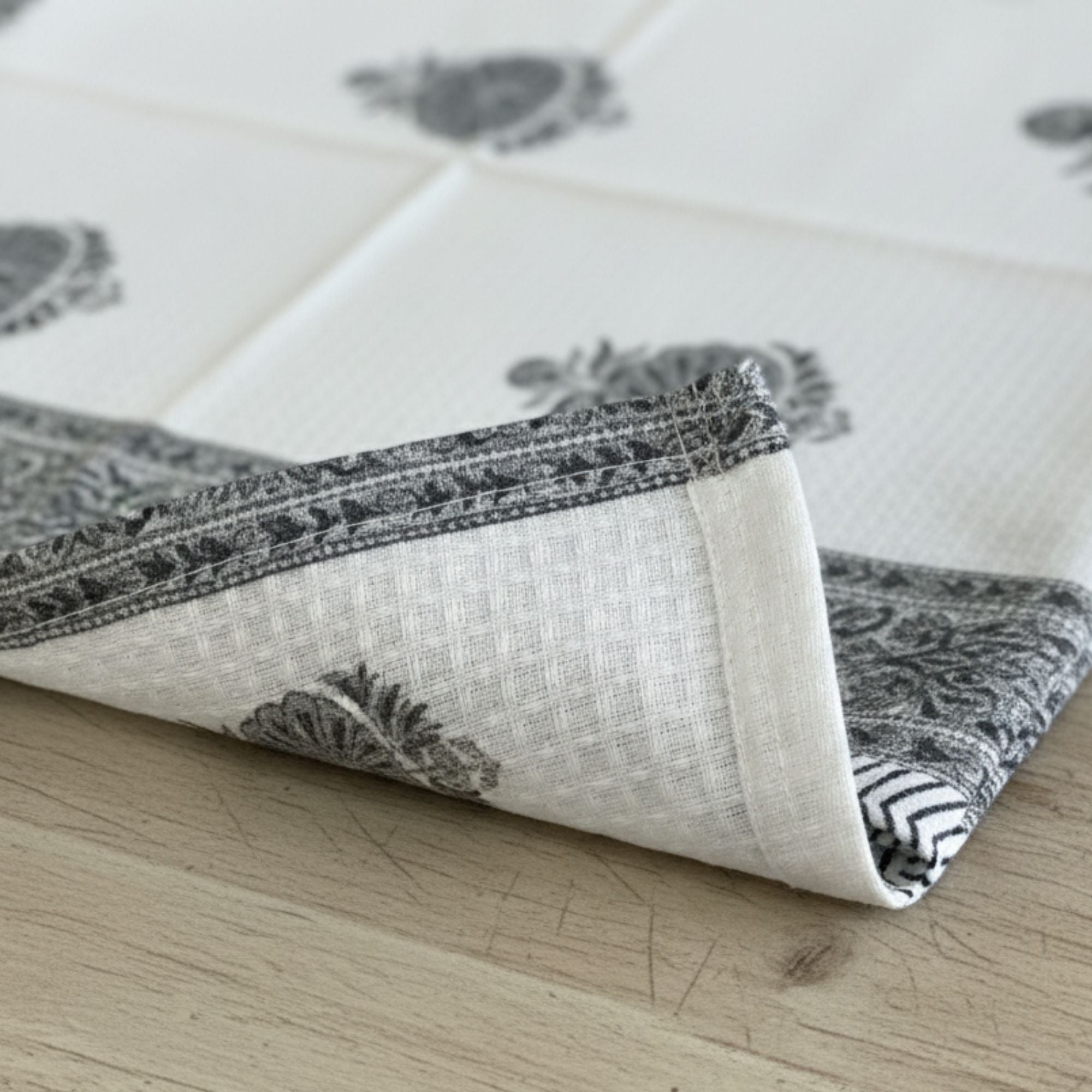 Waffle Weave Cotton Bath Towel | Hand Block Printed Indigo Blue Floral Motif | Super Absorbent, Soft & Quick Dry Bath